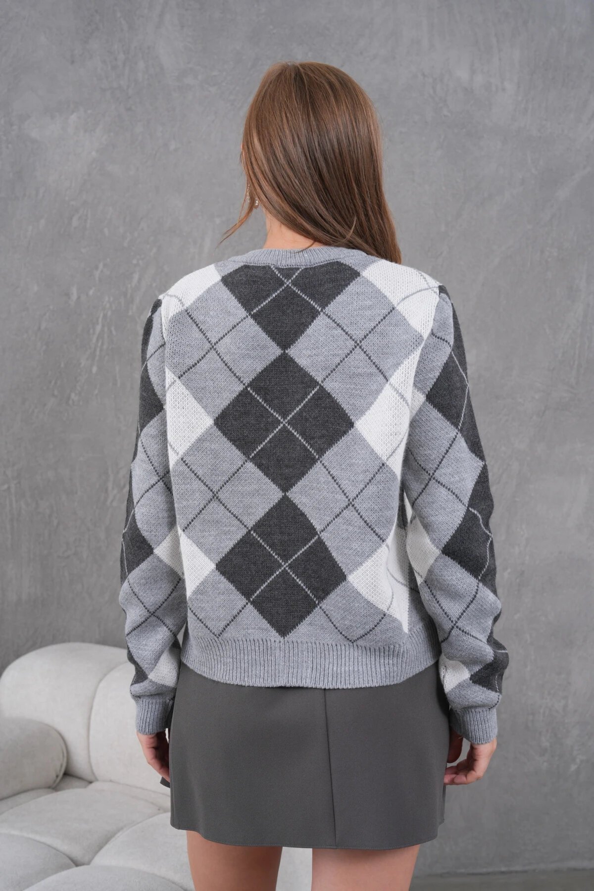 Kadın Bisiklet Yaka Baklava Desenli Düğme Kapama Triko Hırka Ceket