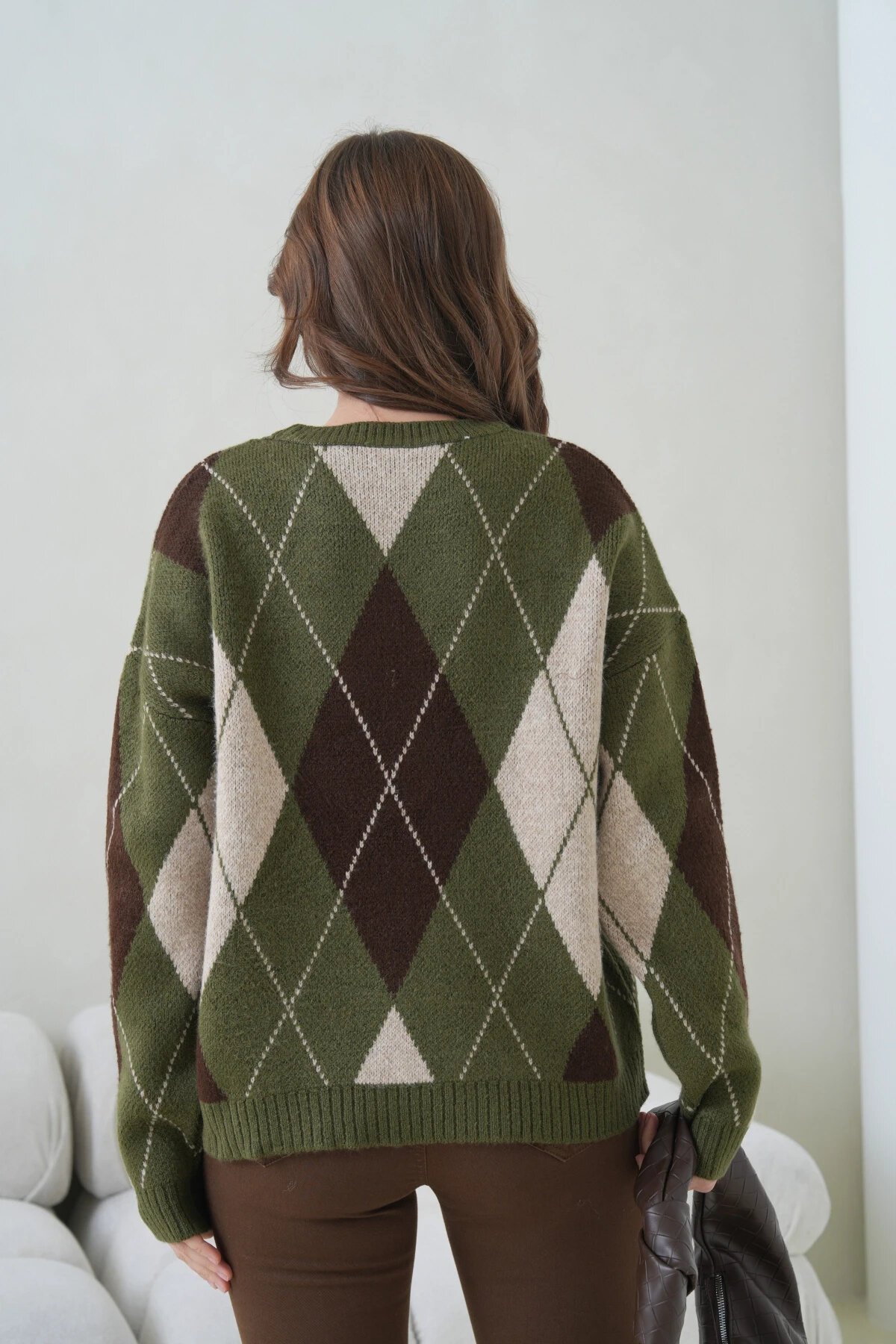 Kadın Bisiklet Yaka Baklava Desenli Triko Kazak