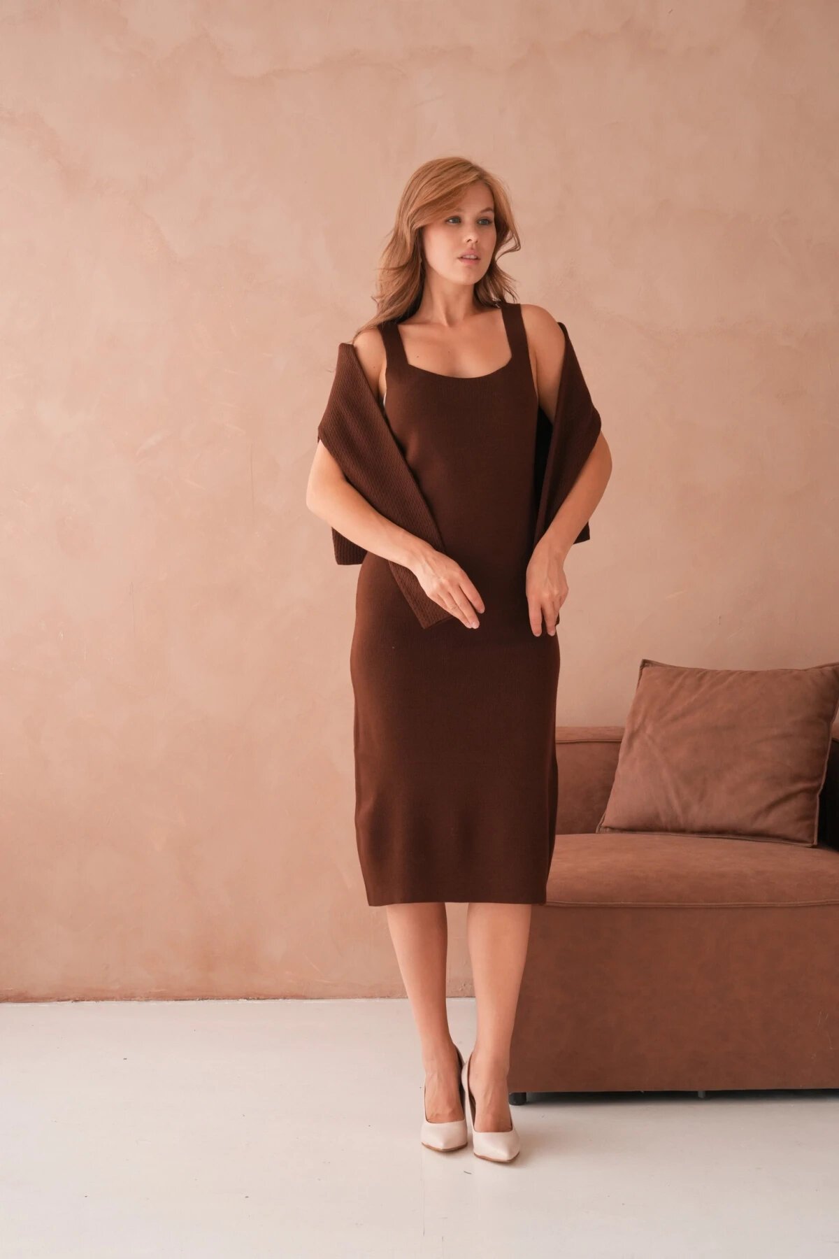 Kadın Bisiklet Yaka Düğme Detay Dokulu Ceket Elbise İkili Triko Takım