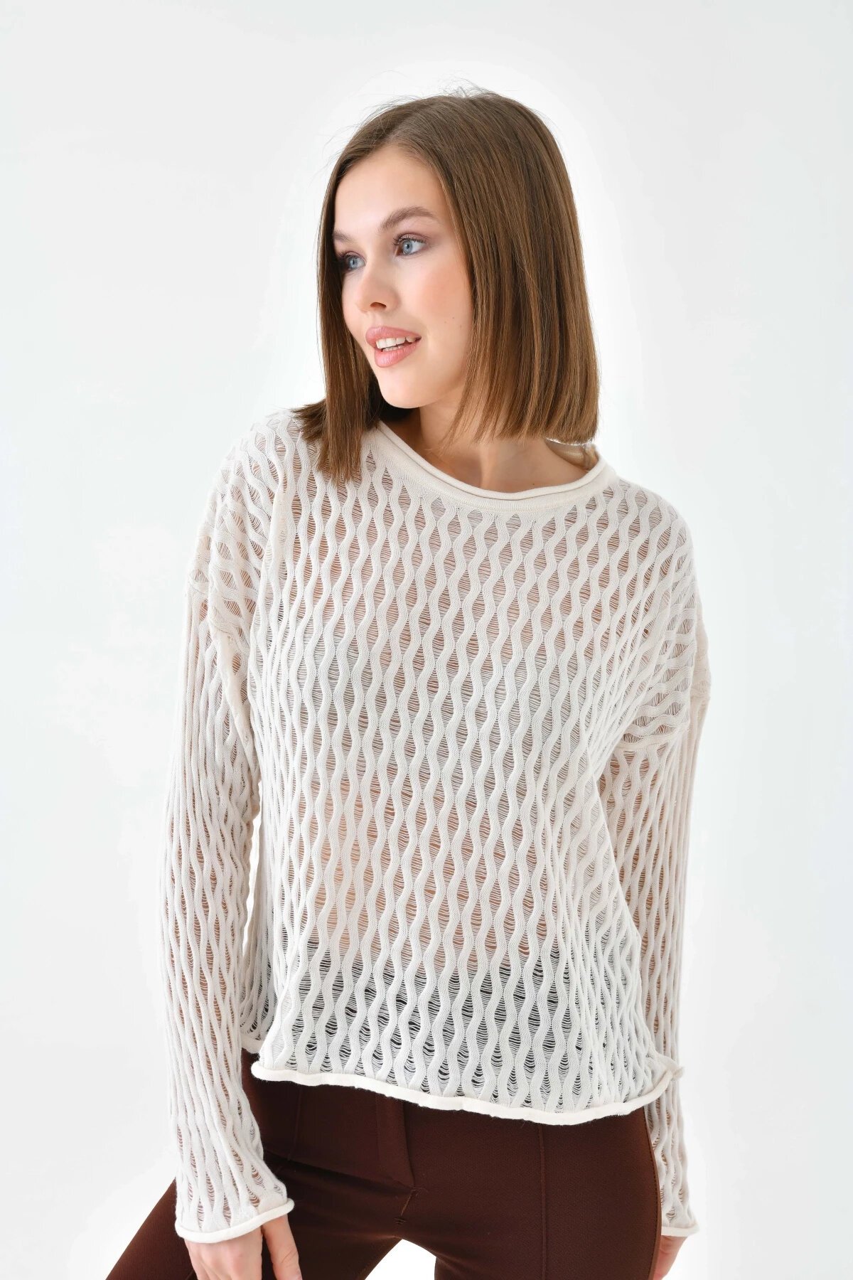 Kadın Bisiklet Yaka Örgü Detay Triko Kazak