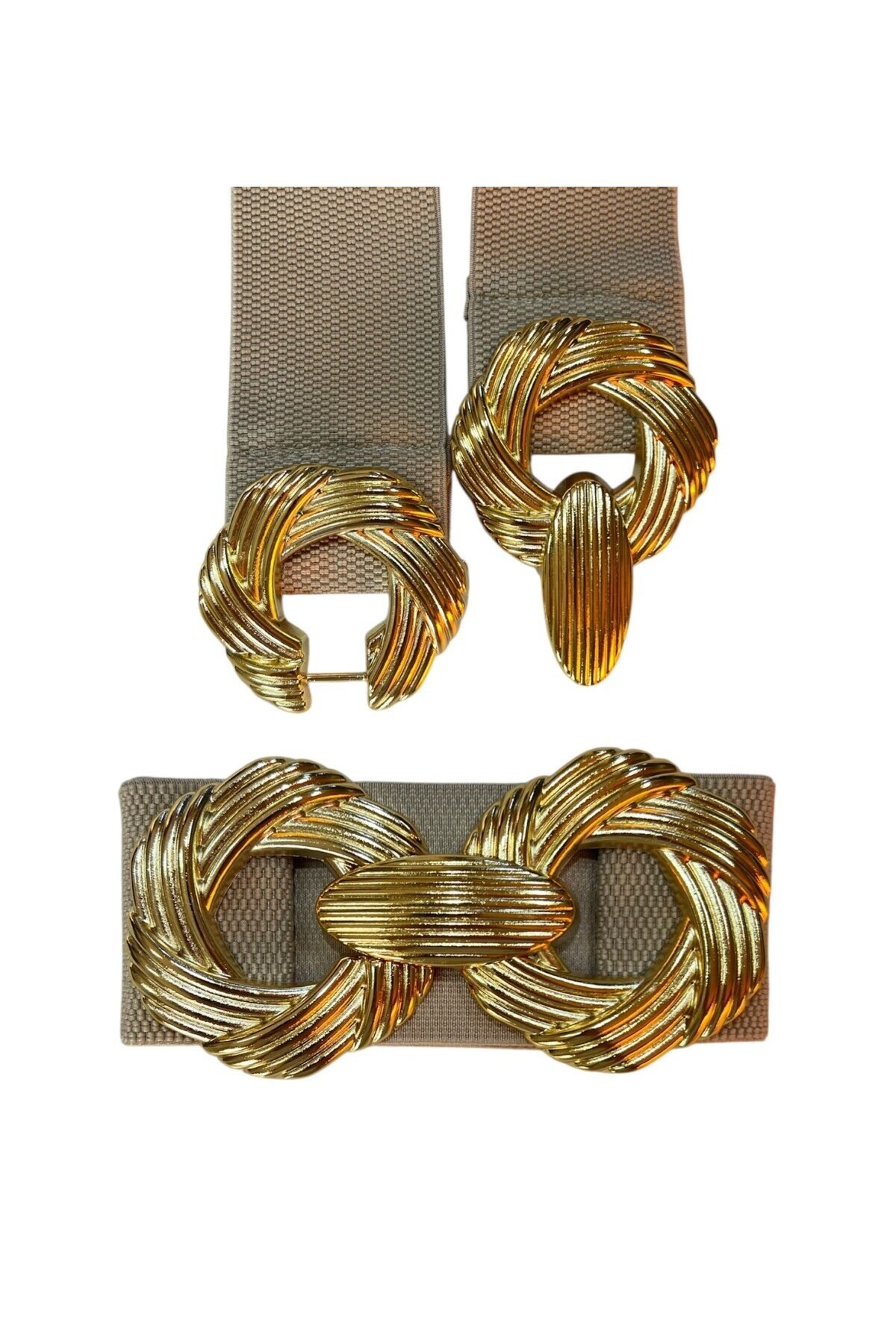 Kadın Burgu Tokalı Lastikli Bej Kemer