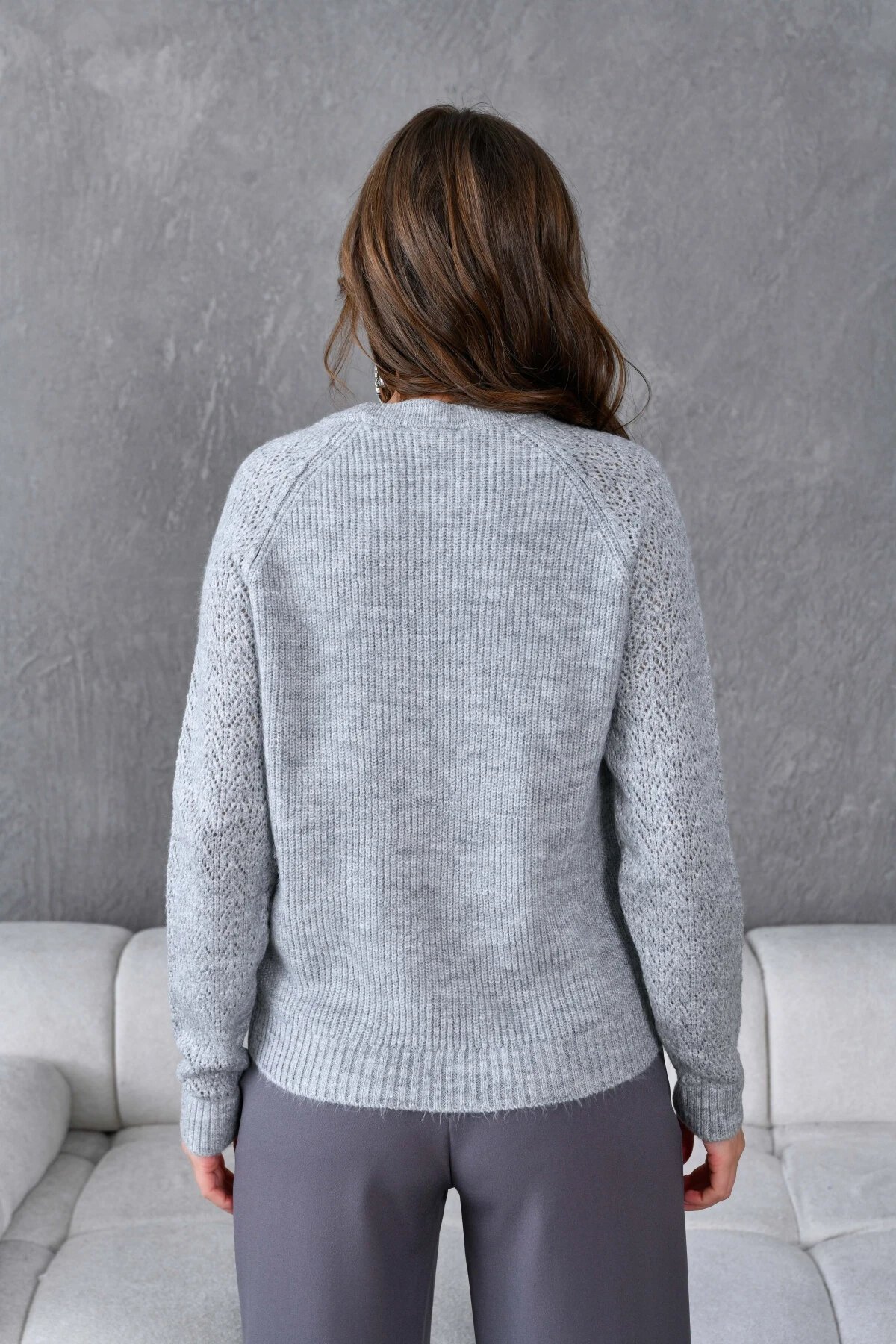 Kadın Fitilli Bisiklet Yaka Ajurlu Triko Kazak