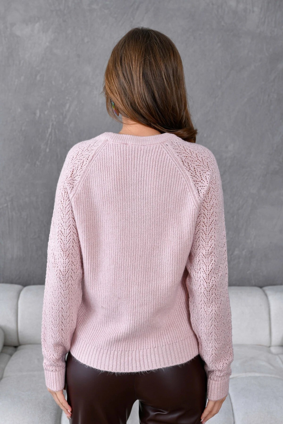 Kadın Fitilli Bisiklet Yaka Ajurlu Triko Kazak