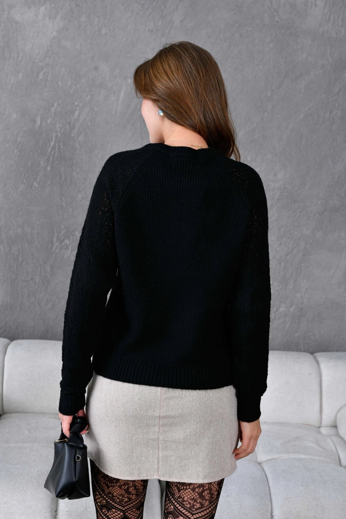 Kadın Fitilli Bisiklet Yaka Ajurlu Triko Kazak