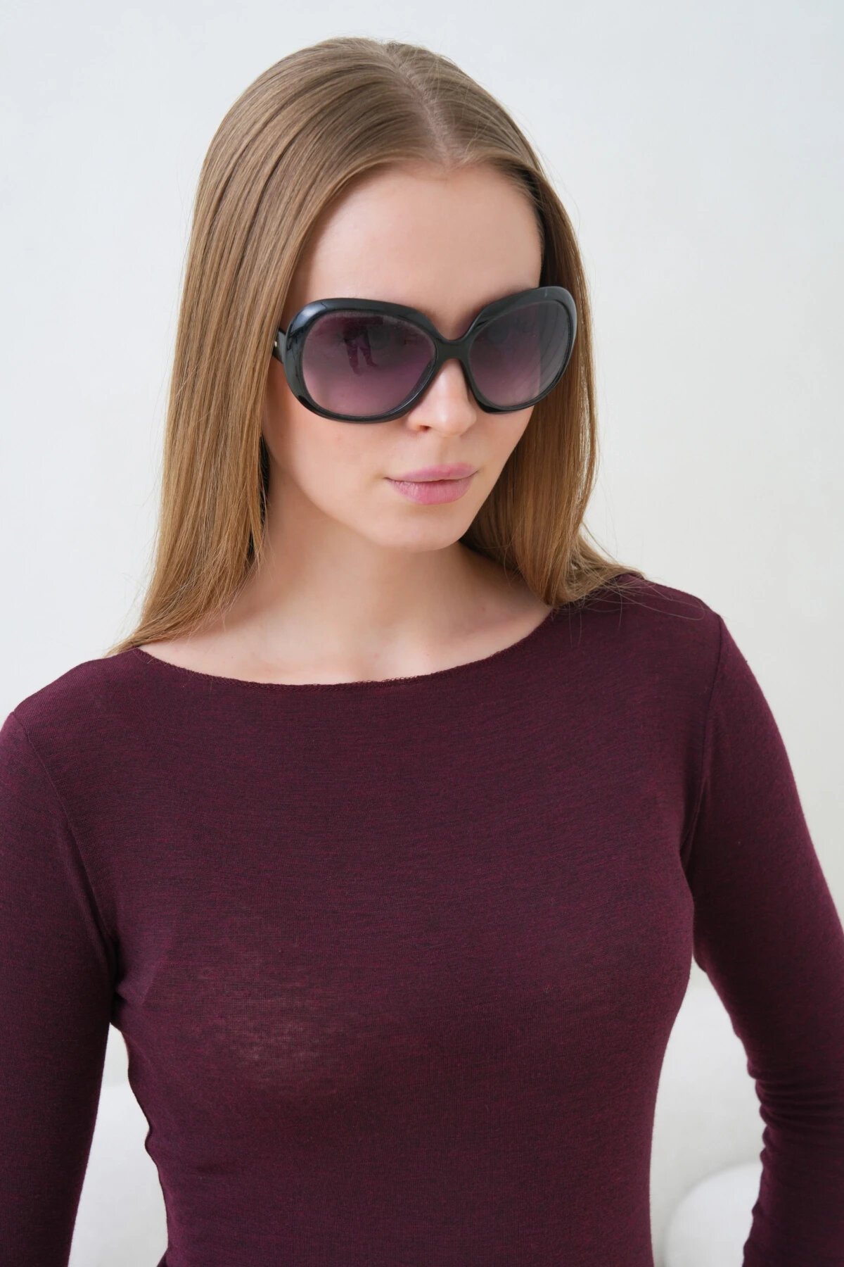 Kadın Geniş Yaka Uzun Kol Lycralı Penye Bluz