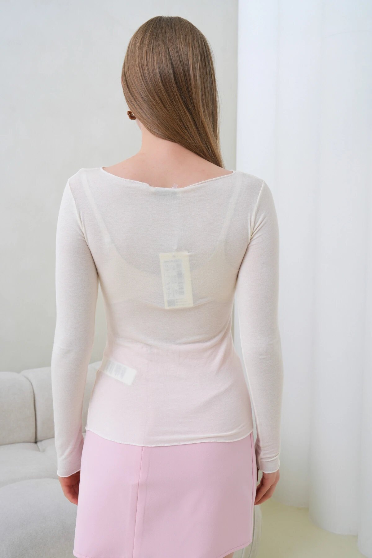 Kadın Geniş Yaka Uzun Kol Lycralı Penye Bluz