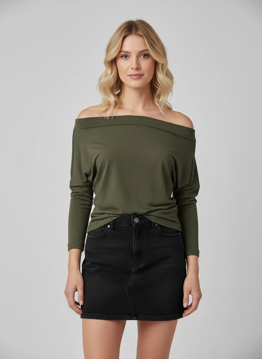 Kadın Kayık Yaka Yarasa Kol Lycralı Penye Bluz