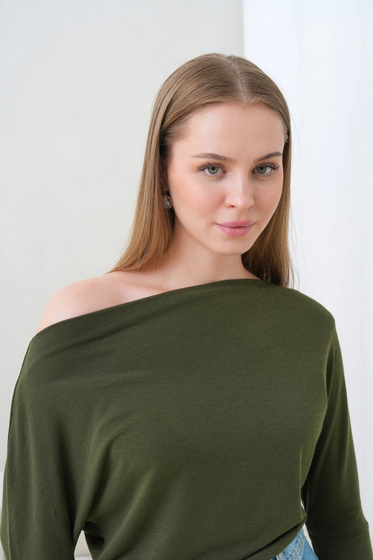 Kadın Kayık Yaka Yarasa Kol Lycralı Penye Bluz