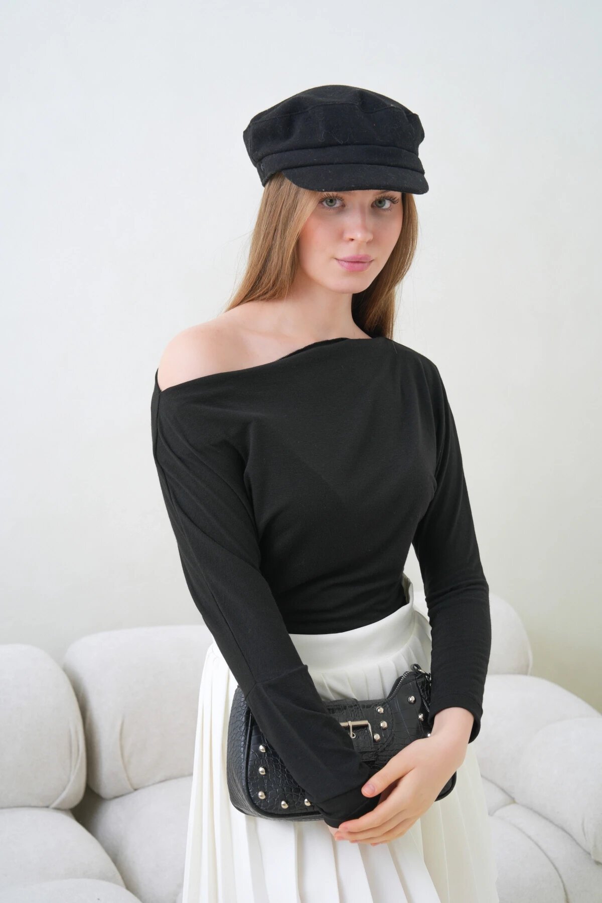 Kadın Kayık Yaka Yarasa Kol Lycralı Penye Bluz