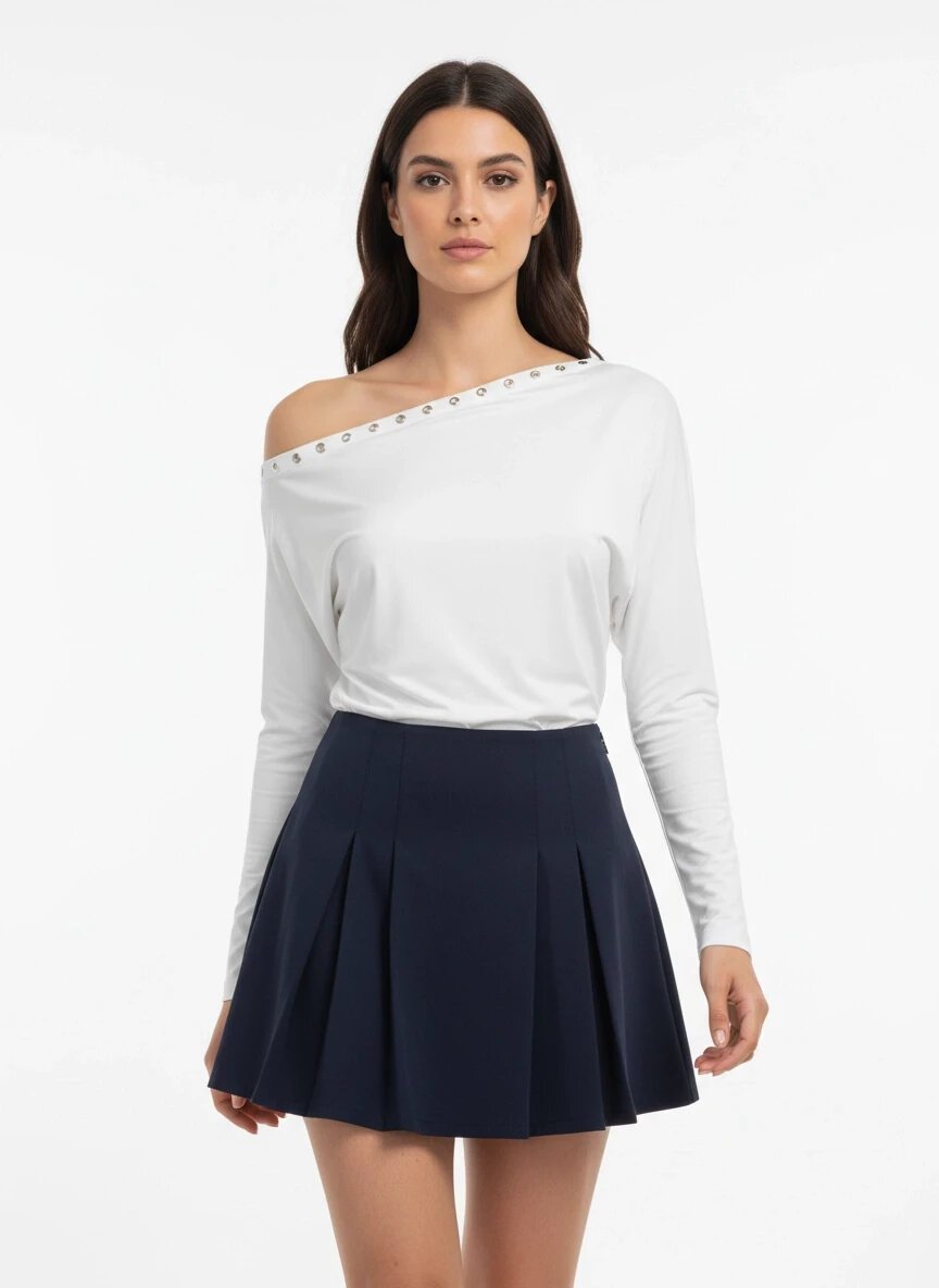 Kadın Kayık Yaka Yarasa Kol Yakası Troklu Lycralı Penye Bluz