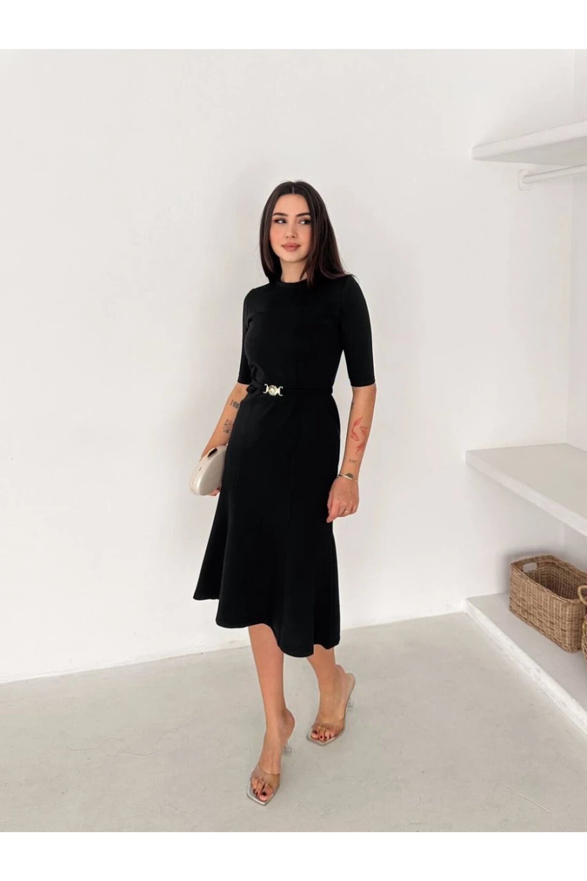 Kadın Kemerli Kalem Elbise
