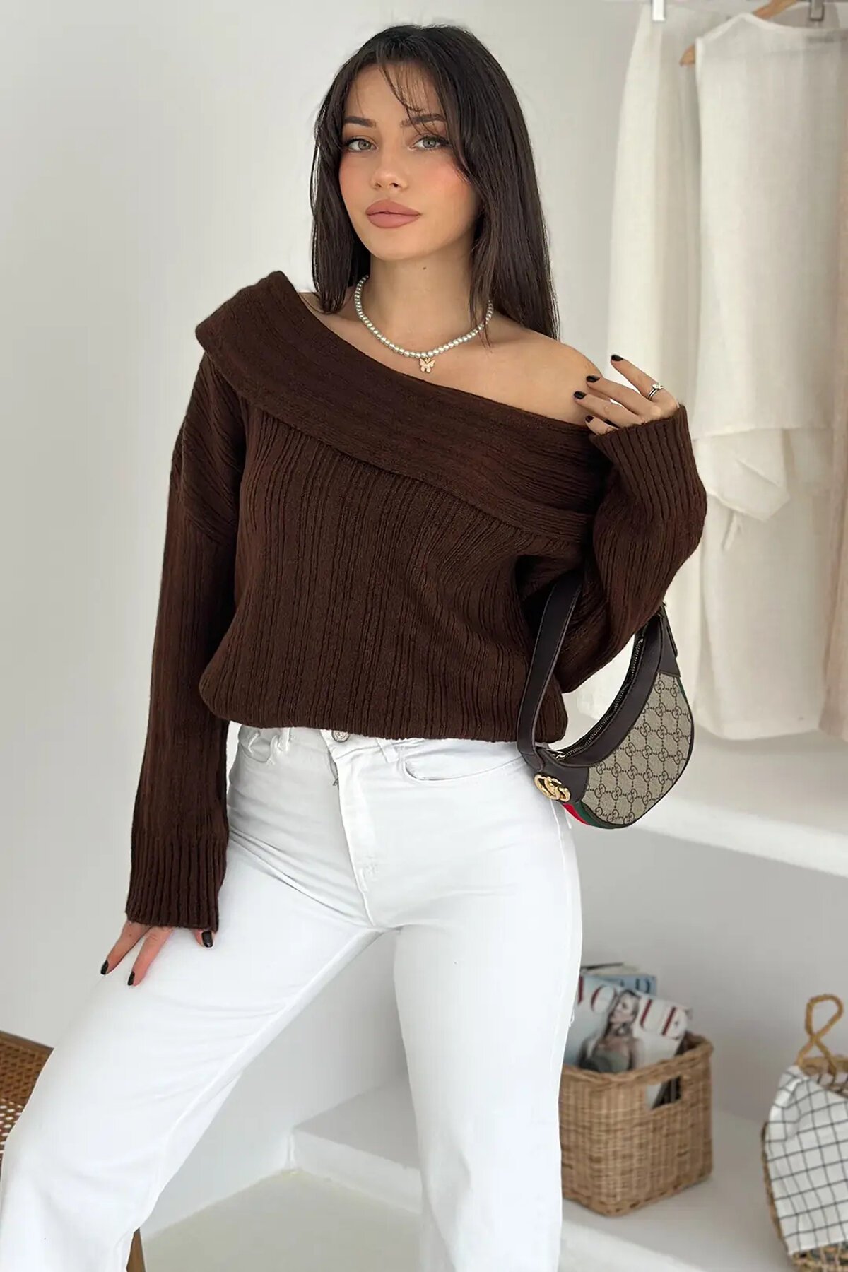 Kadın Madonna Yaka Triko