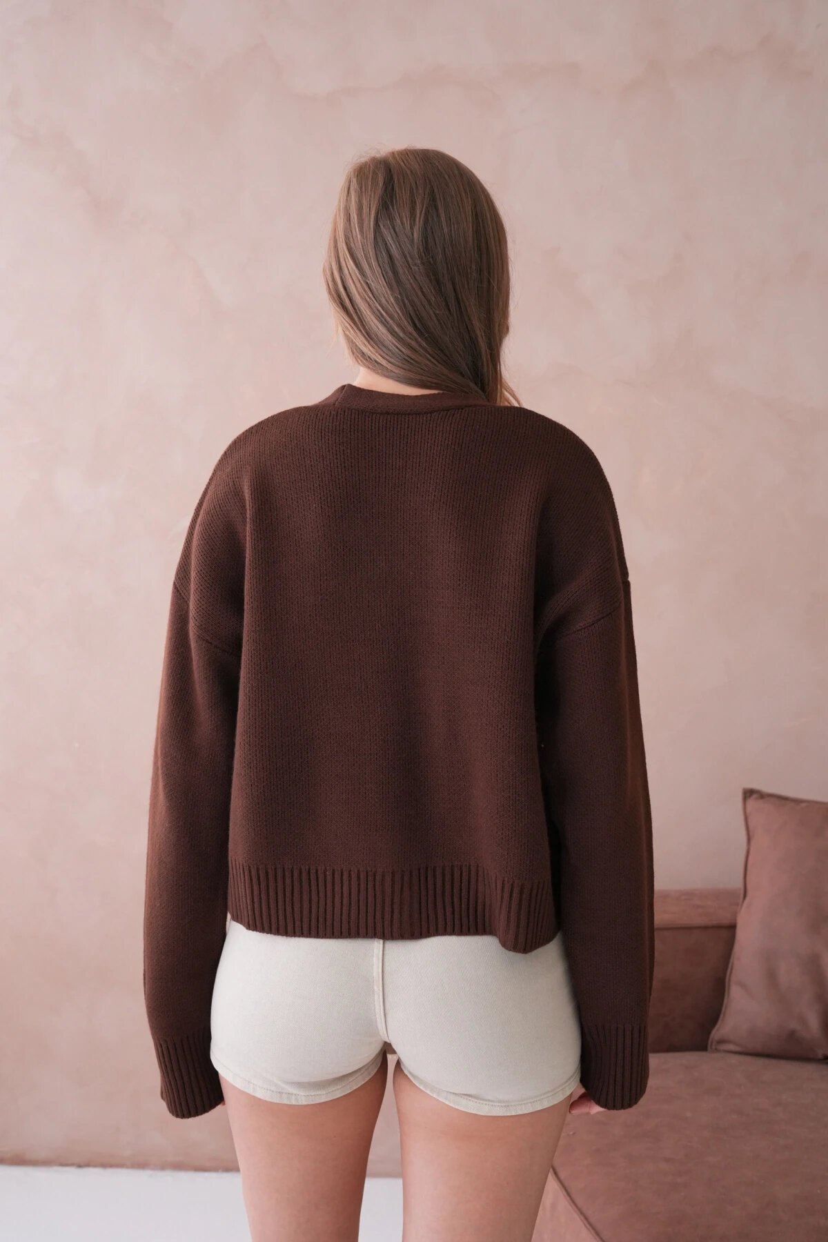 Kadın Polo Yaka Düğme Detay Oversize Triko Hırka