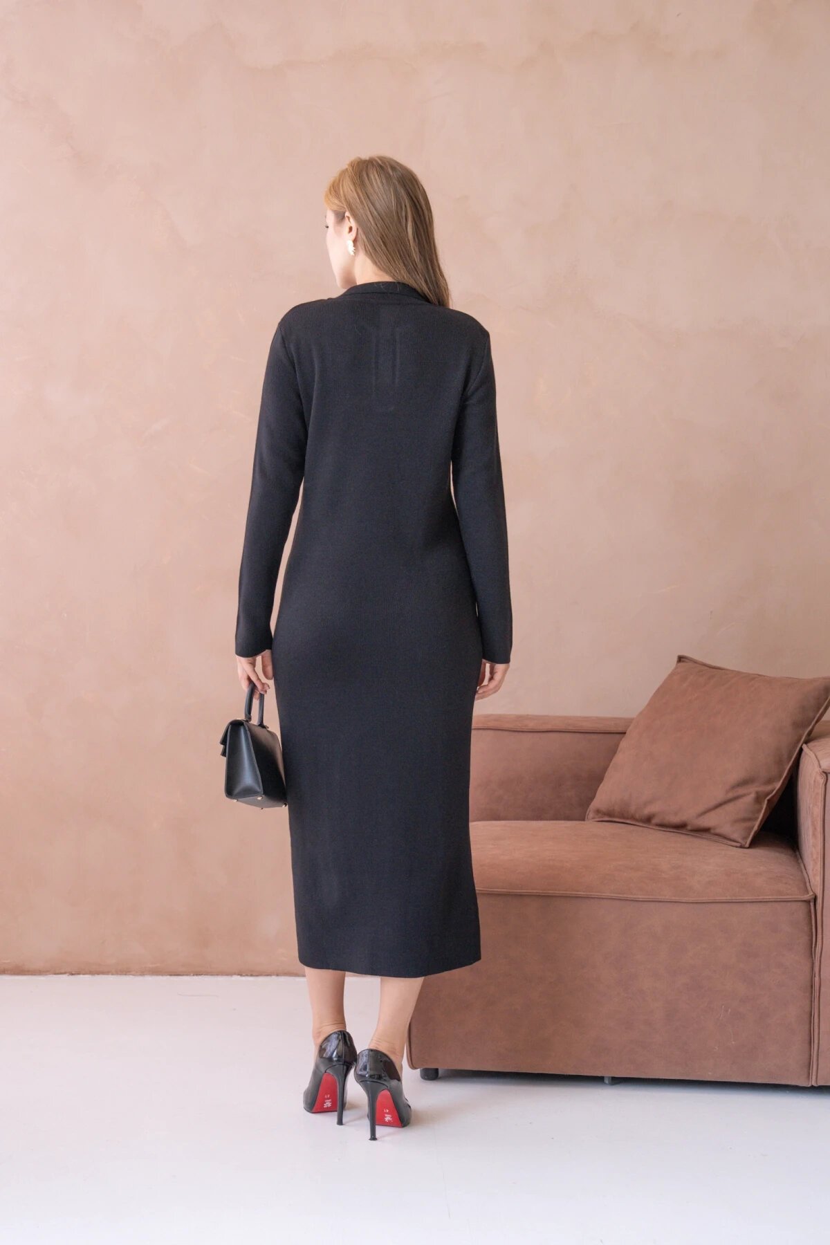 Kadın Polo Yaka Yamuşak Dokulu Maksi Boy Triko Elbise