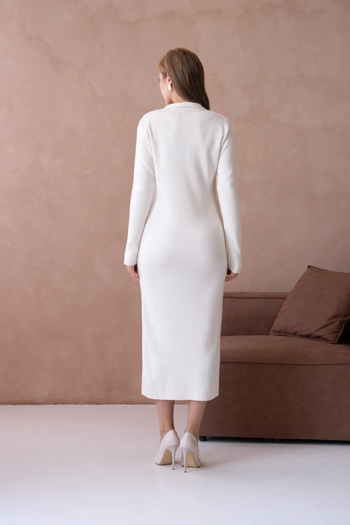 Kadın Polo Yaka Yamuşak Dokulu Maksi Boy Triko Elbise