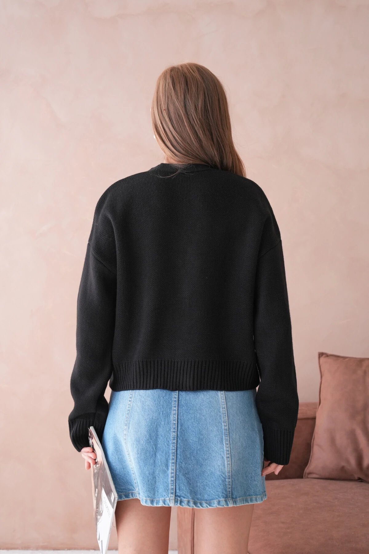 Kadın Polo Yakk Düğme Detay Oversize Triko Hırka