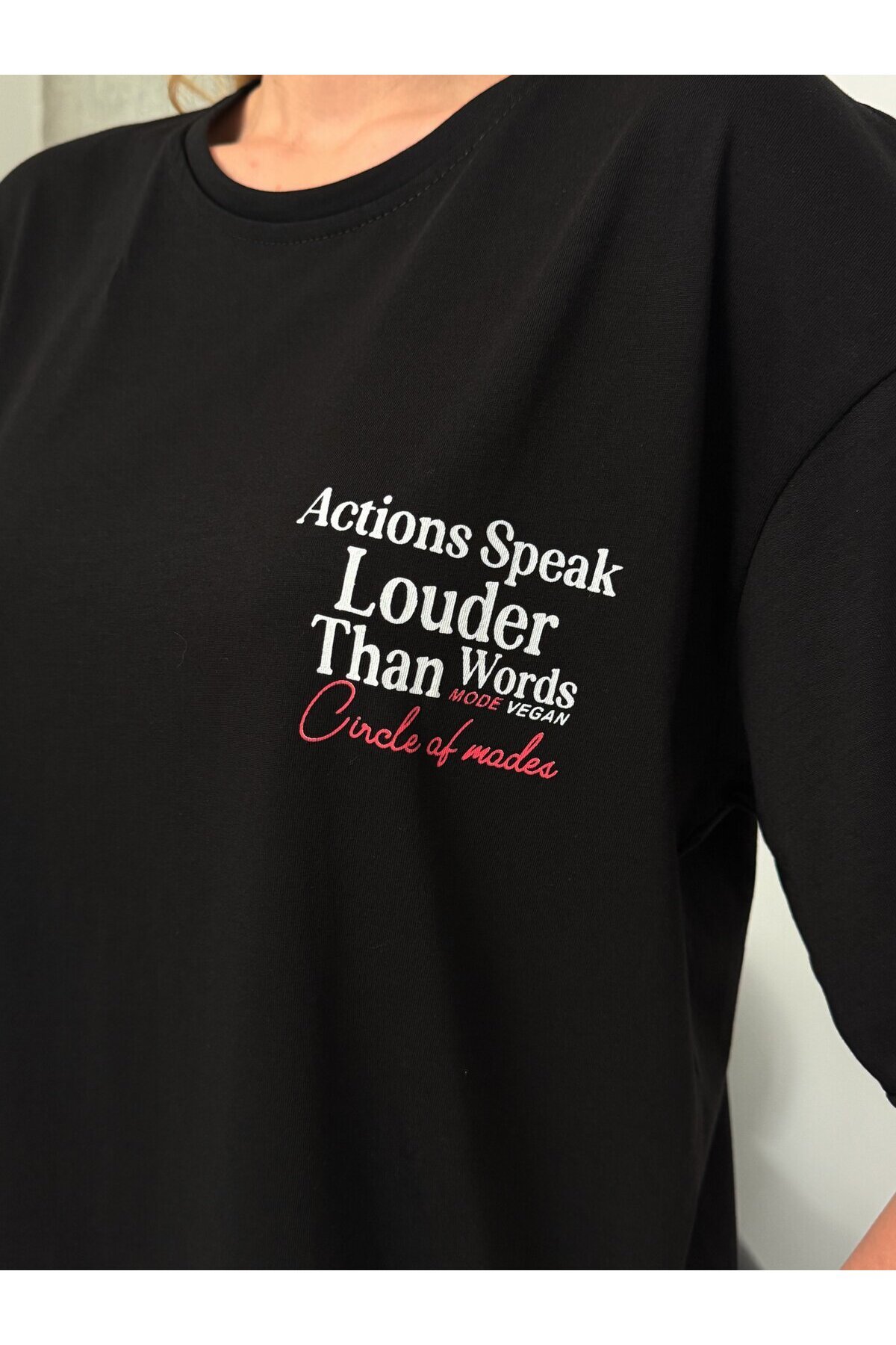 Kadın Sırt Baskılı Oversize Siyah T-Shirt