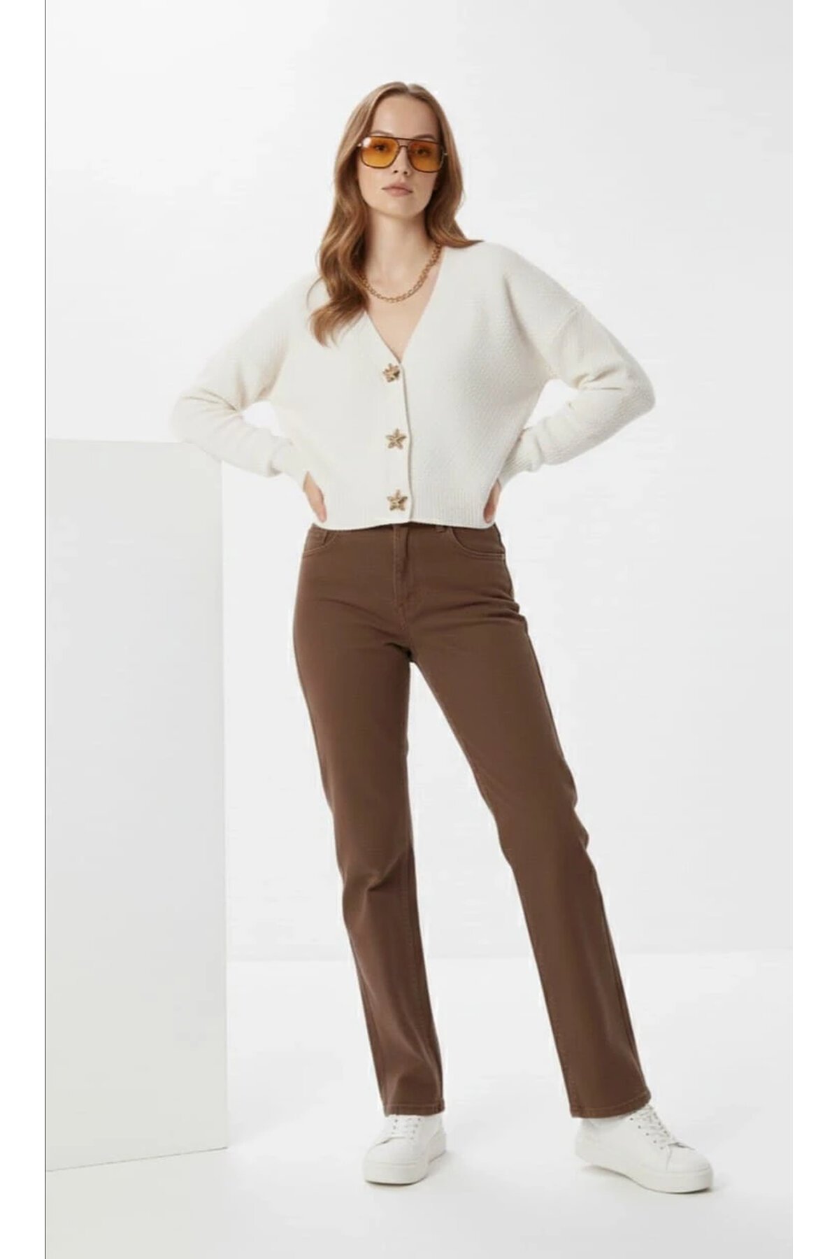 Kadın Yıldız Düğme Detaylı Triko Hırka