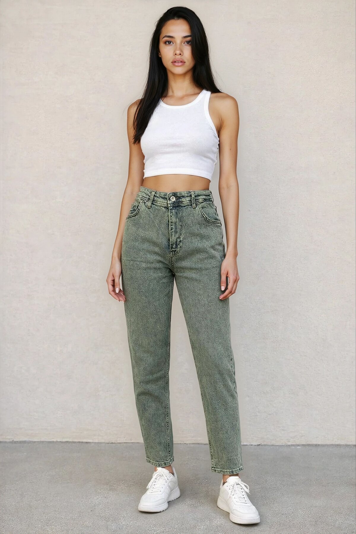 Kadın Yüksek Bel Taşlanmış Jean