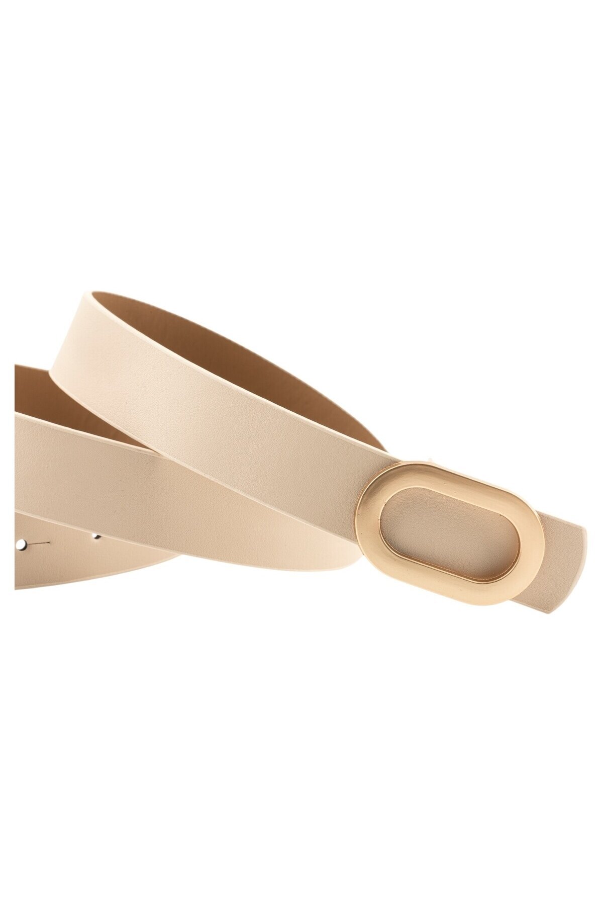 Kalın Oval Tokalı Bej Kadın Kemeri