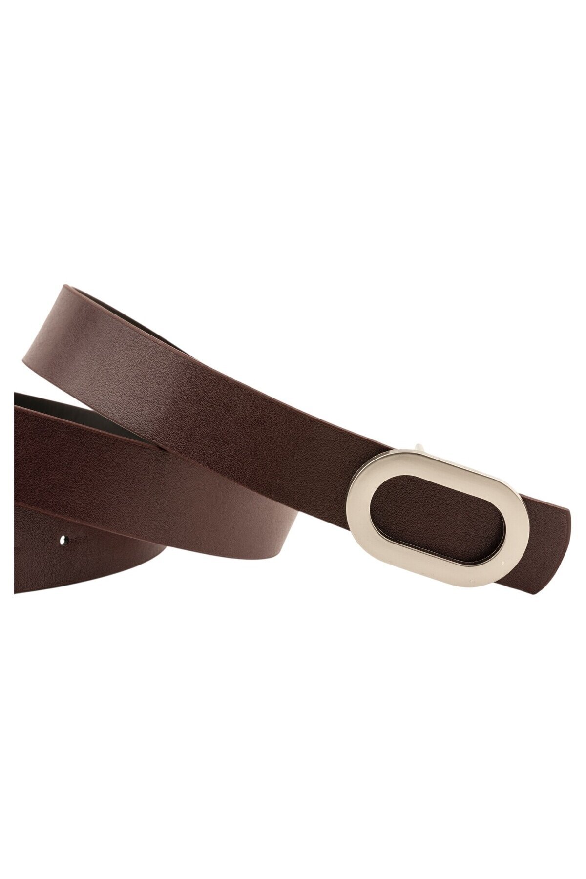 Kalın Oval Tokalı İkili Set Kahverengi_Bej Kadın Kemeri