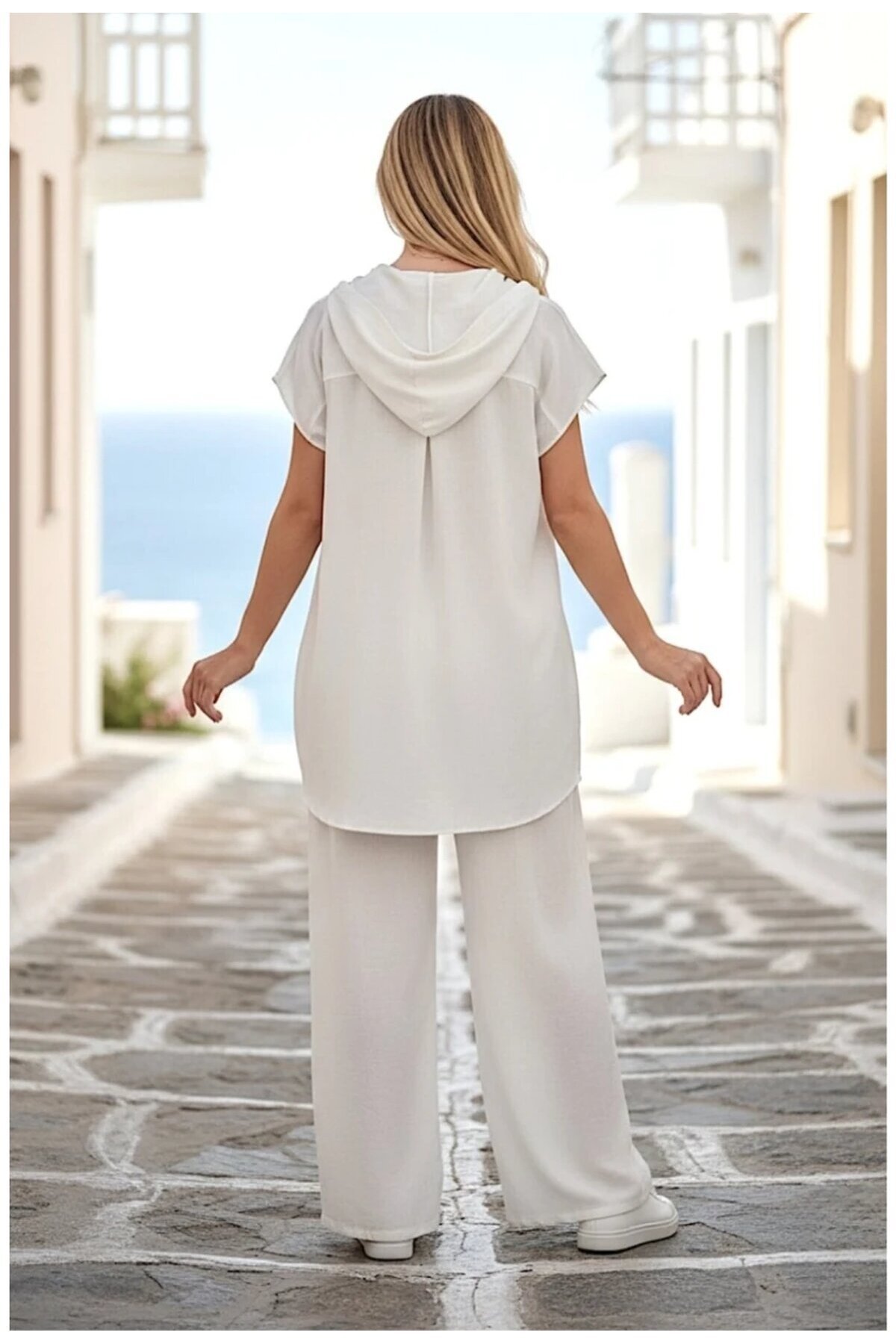 Kapüşonlu Gömlek Pantalon Keten Takım