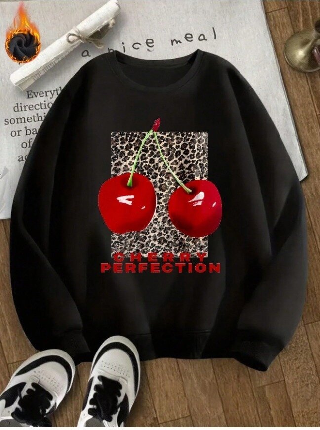 Kiraz Baskılı Oversize 3 İplik Sweat