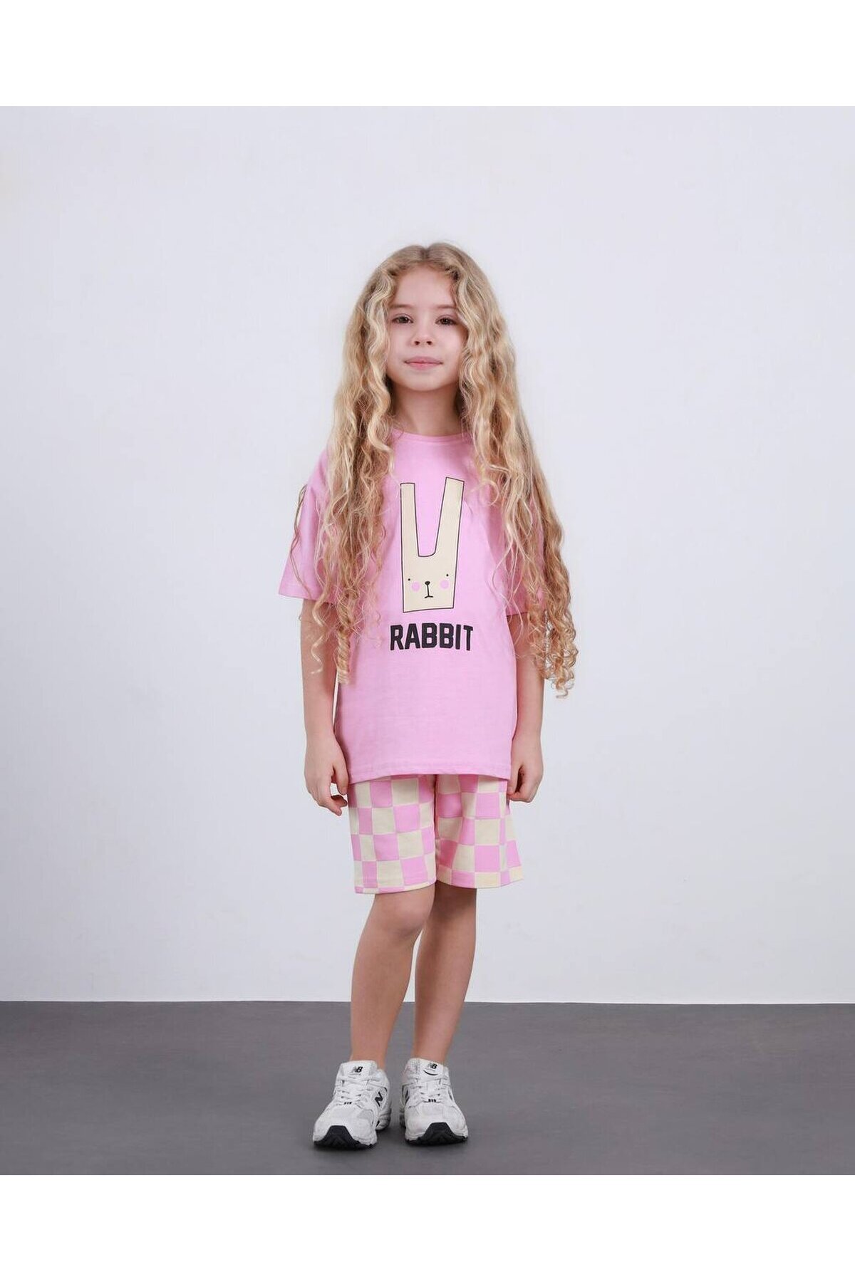Kız Çocuk Ekose Desenli Şort T-Shirt Alt Üst Takım
