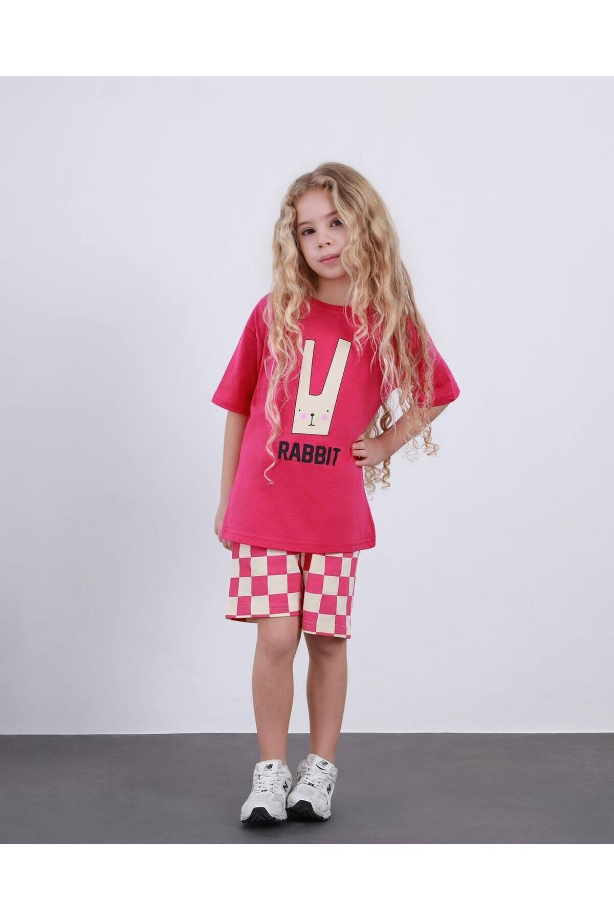 Kız Çocuk Ekose Desenli Şort T-Shirt Alt Üst Takım