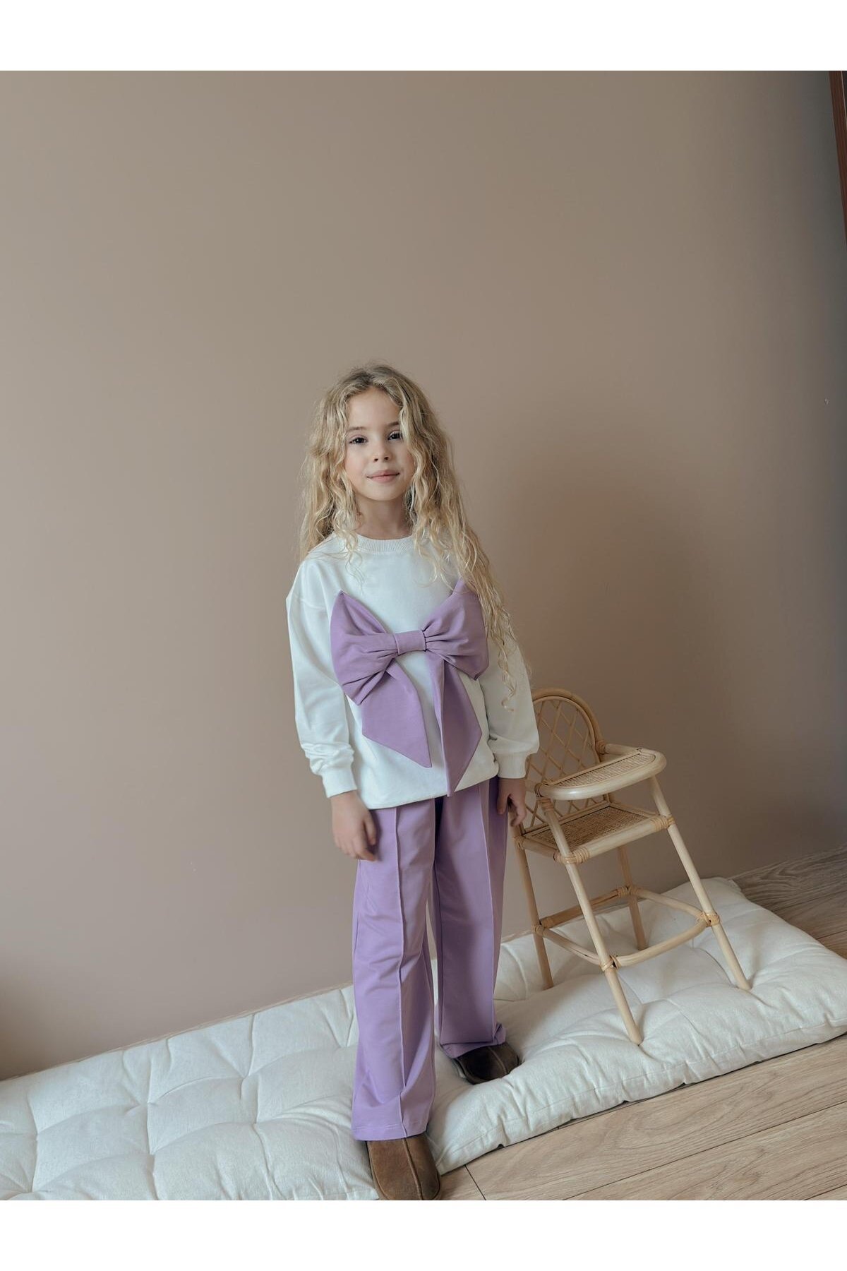 Kız Çocuk Fiyonk Detay Pamuklu Alt Üst Takım Mor