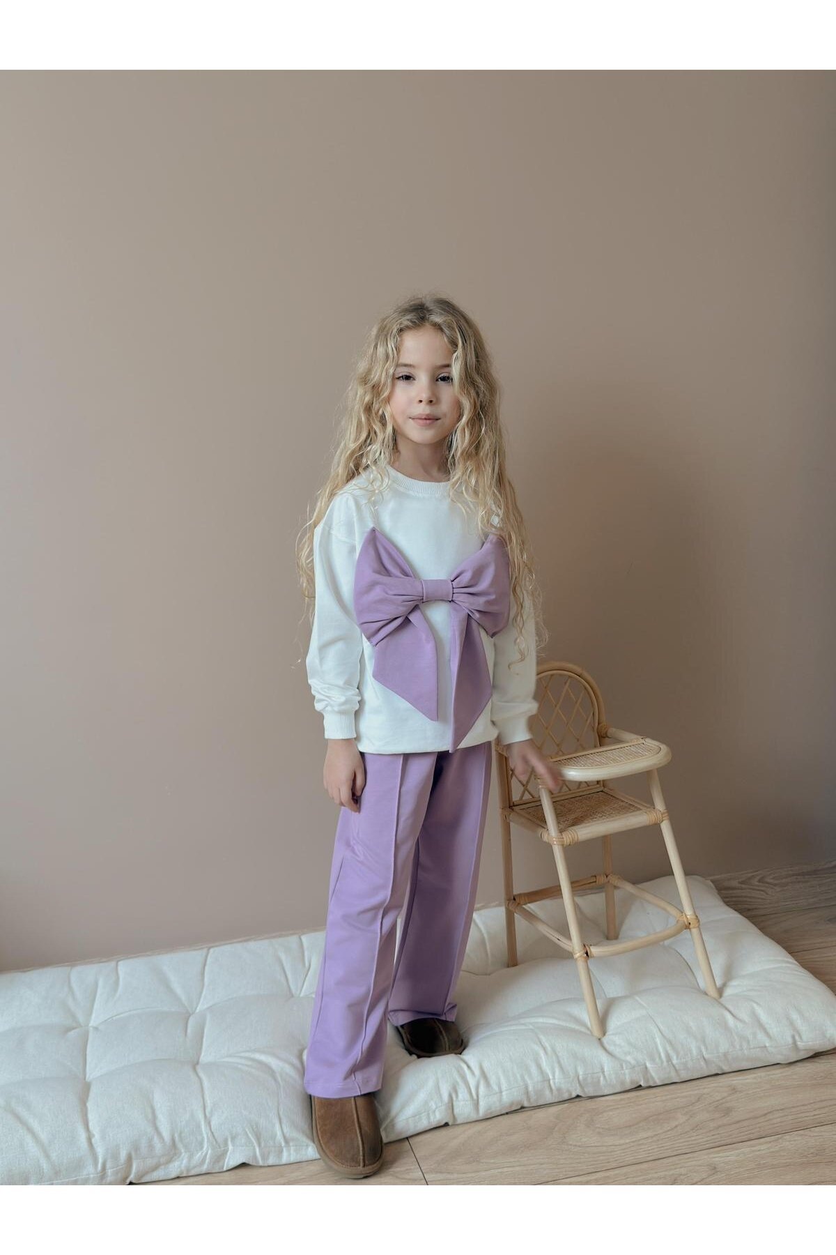Kız Çocuk Fiyonk Detay Pamuklu Alt Üst Takım Mor