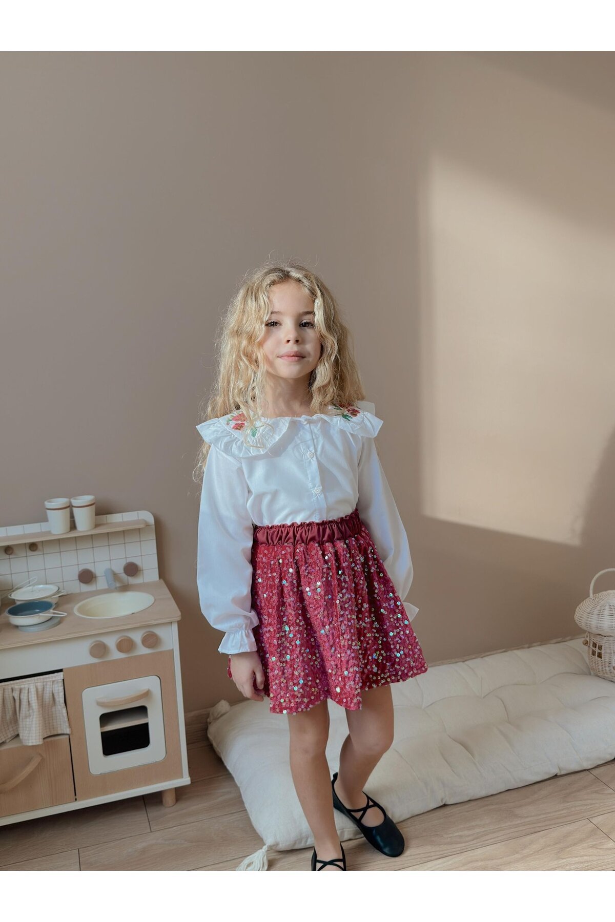 Kız Çocuk Gömlek Etek Alt Üst Takım