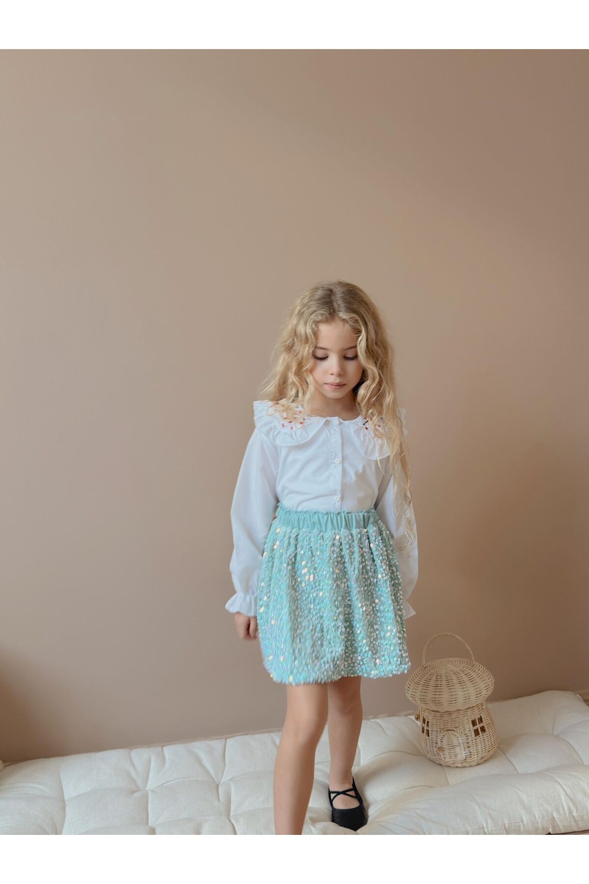 Kız Çocuk Gömlek Etek Alt Üst Takım