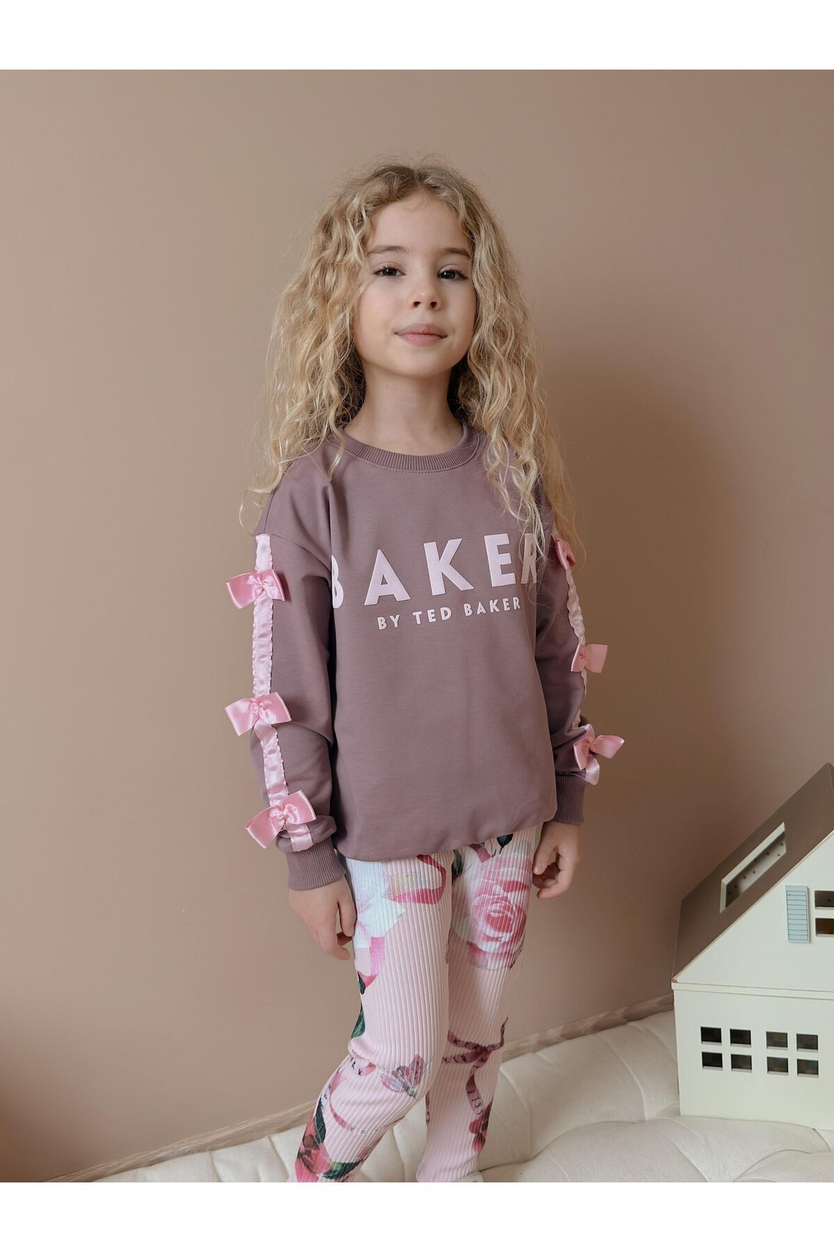 Kız Çocuk İki İplik Likralı Üst Alt Eşofman Takım Pudra