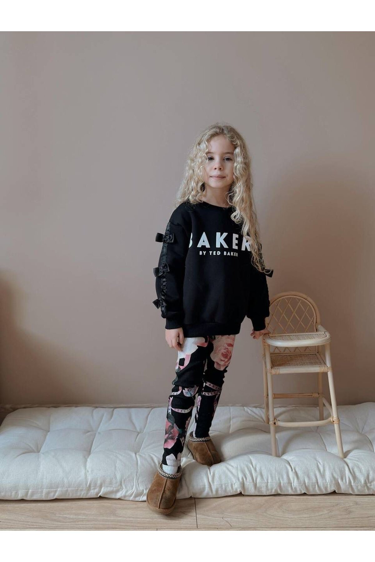 Kız Çocuk İki İplik Likralı Üst Alt Eşofman Takım Siyah