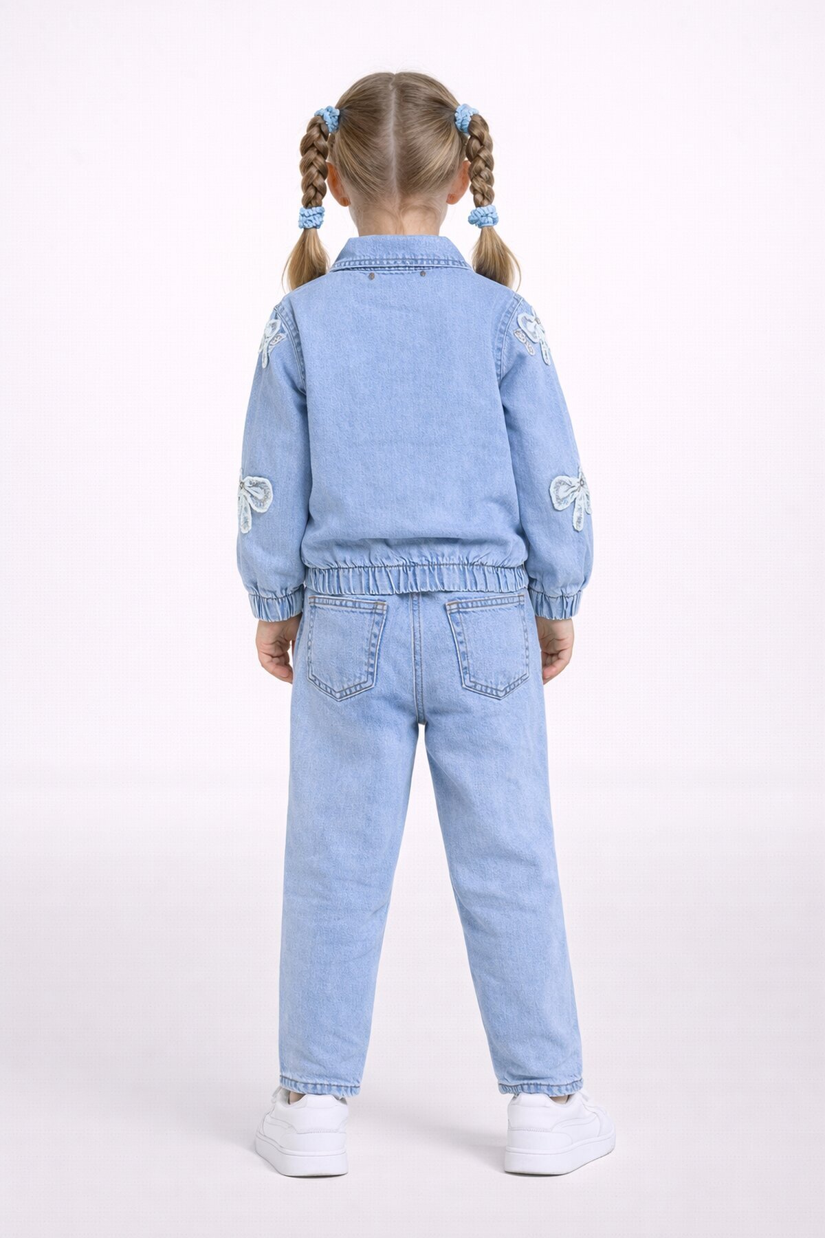 Kız Çocuk Kurdele Desenli Jean Takım