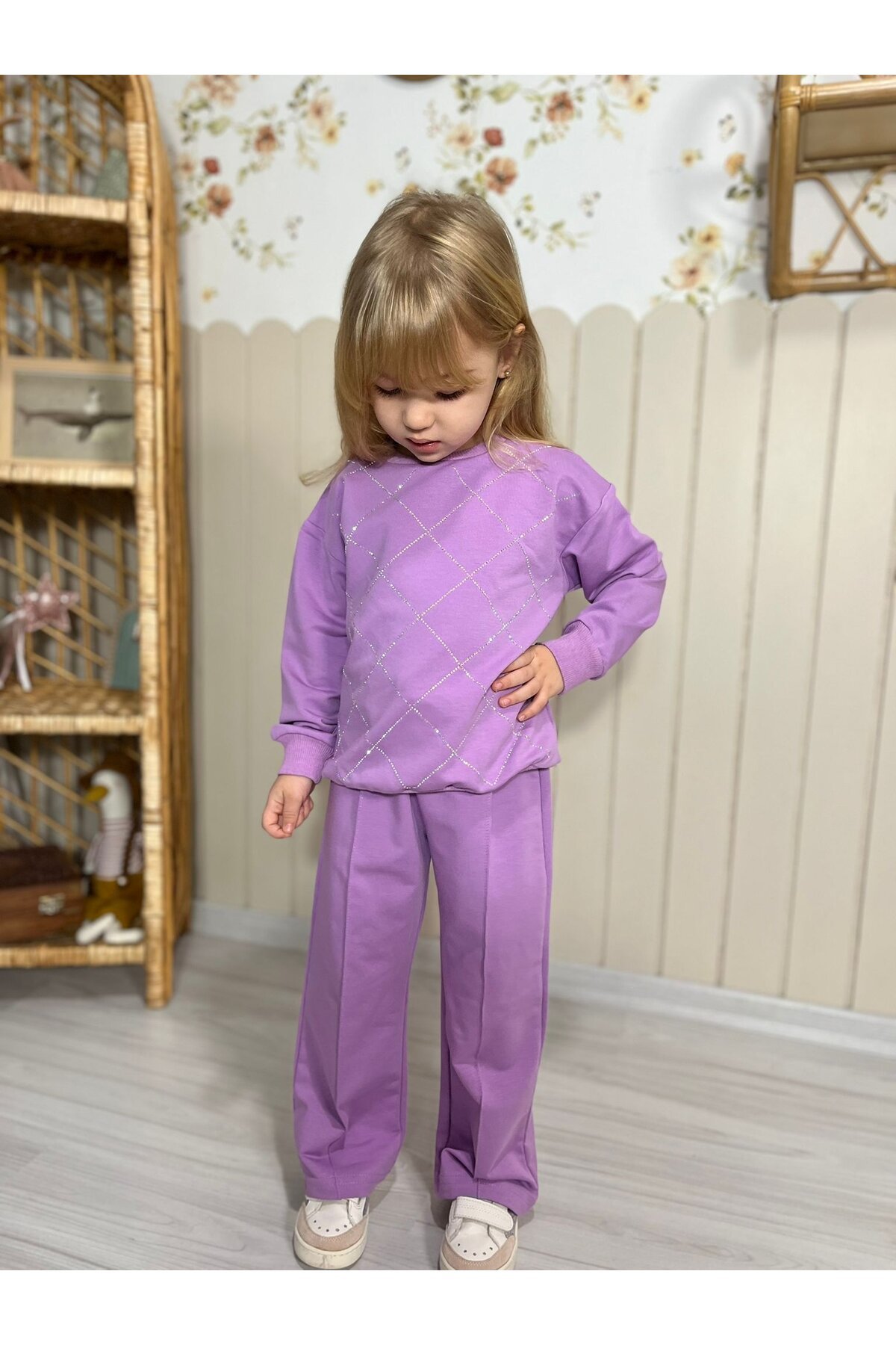 Kız Çocuk Mor Alt Üst Eşofman Takım