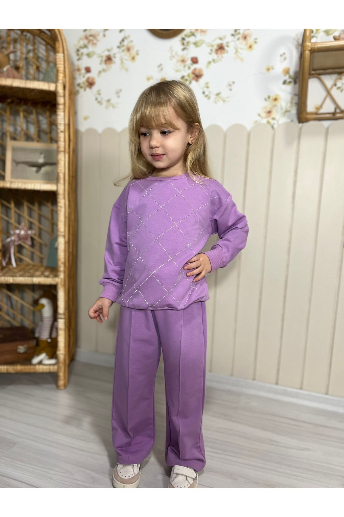 Kız Çocuk Mor Alt Üst Eşofman Takım