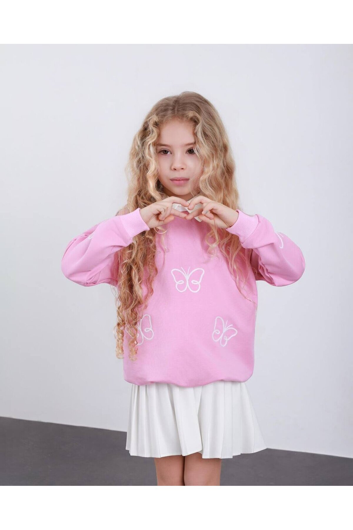 Kız Çocuk Pileli Etek ve Alt Üst Takım Pembe