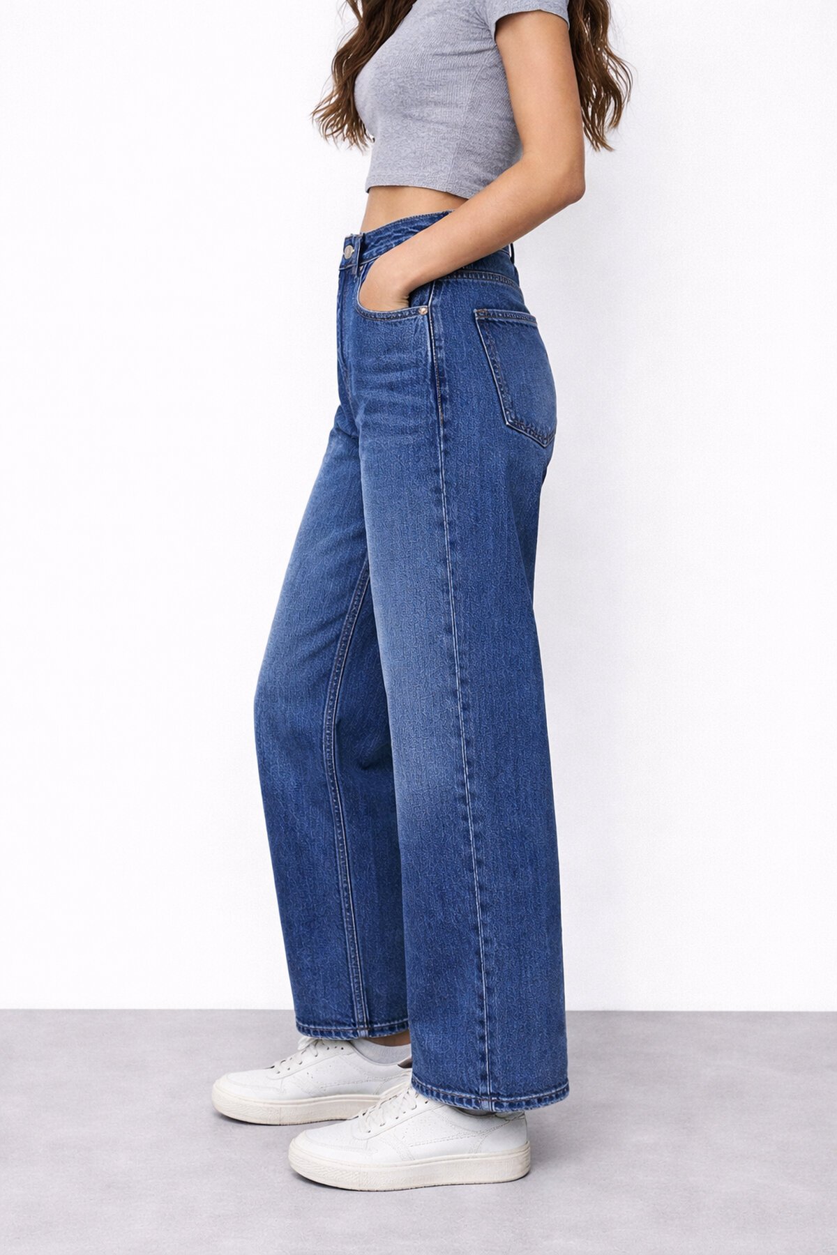 Lacivert Wide Leg Jean