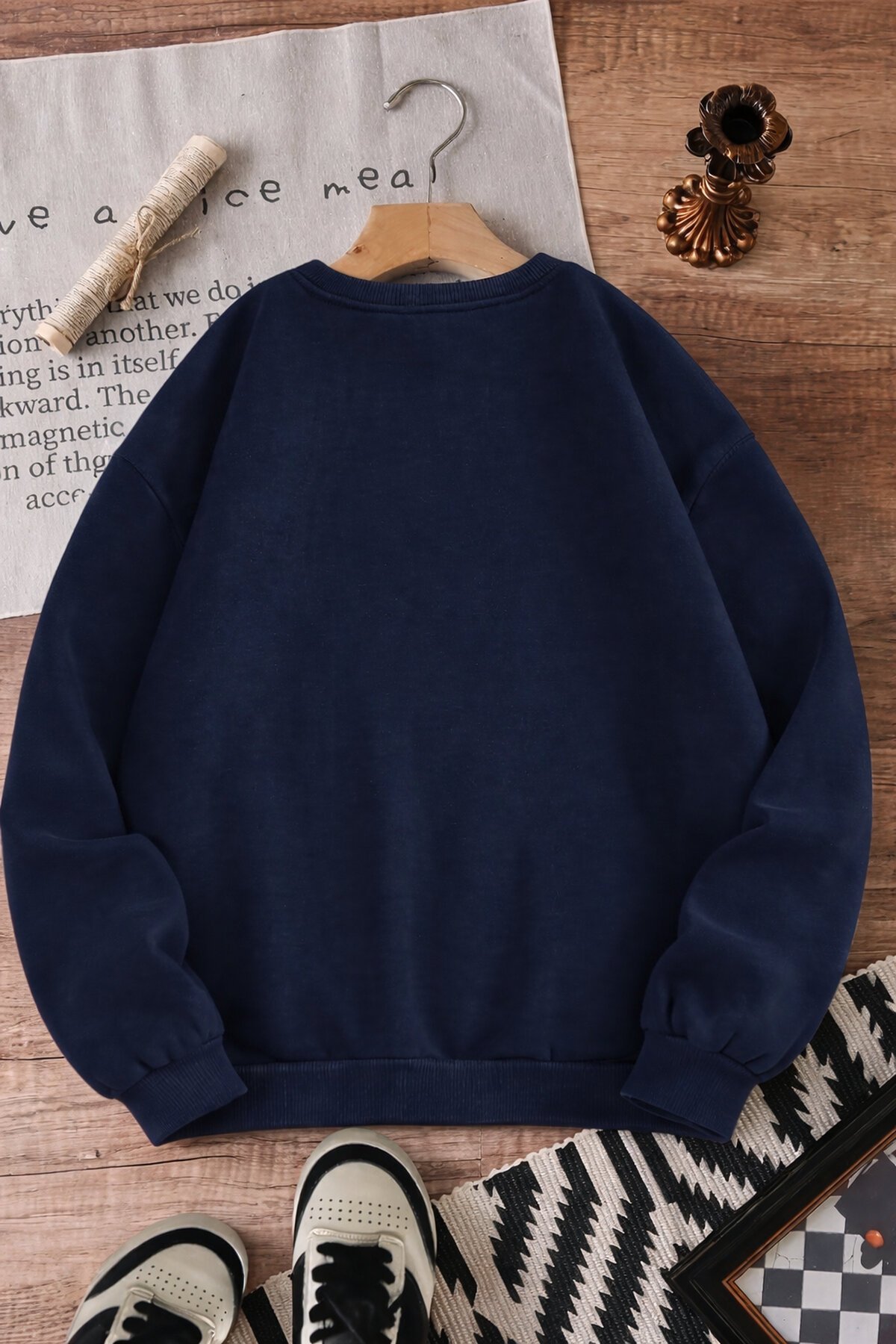 Leopar Fiyonk Baskılı 3Üç İplik Oversize Sweatshirt