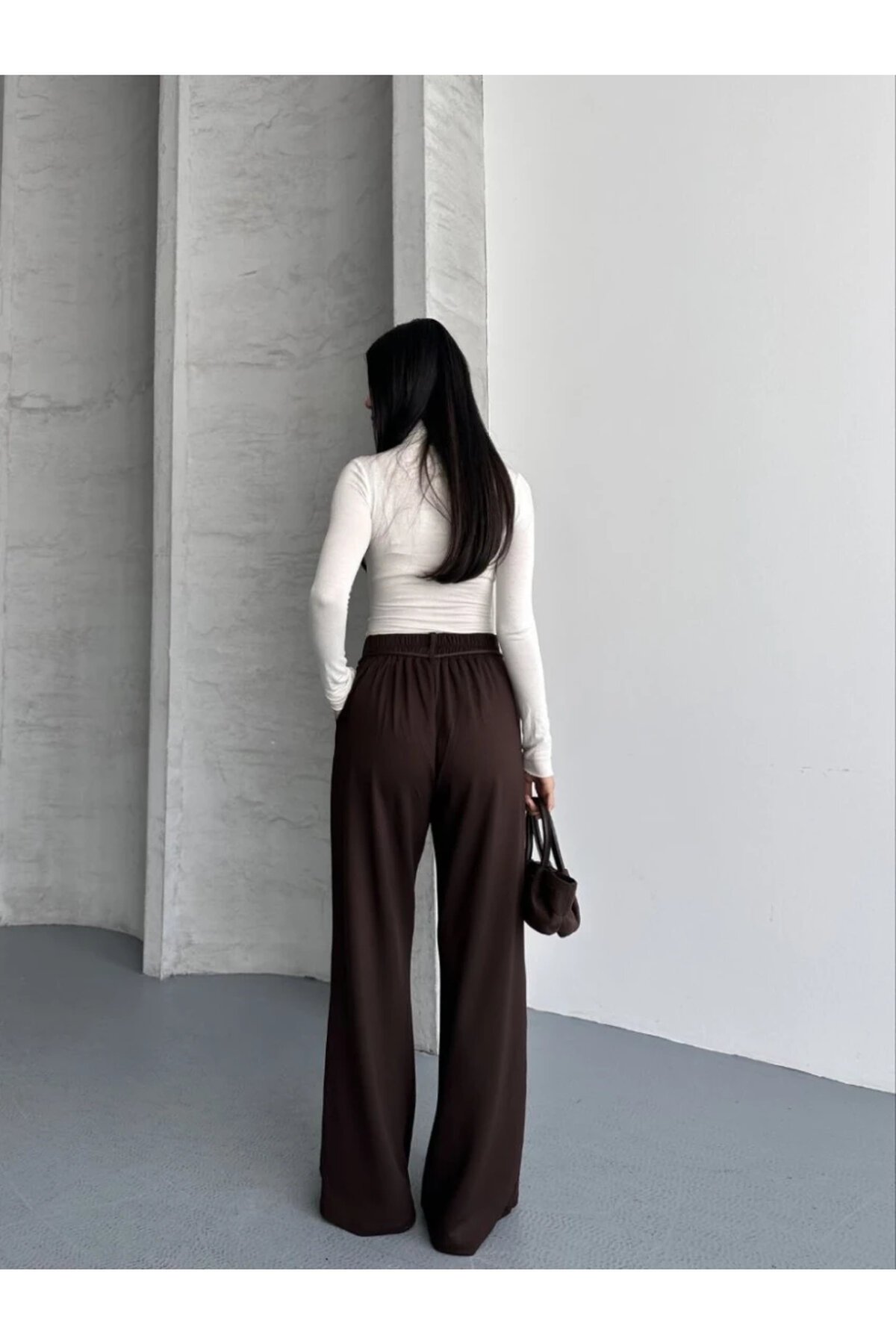 Modal Kumaş Bel Detay Pantalon Kahve