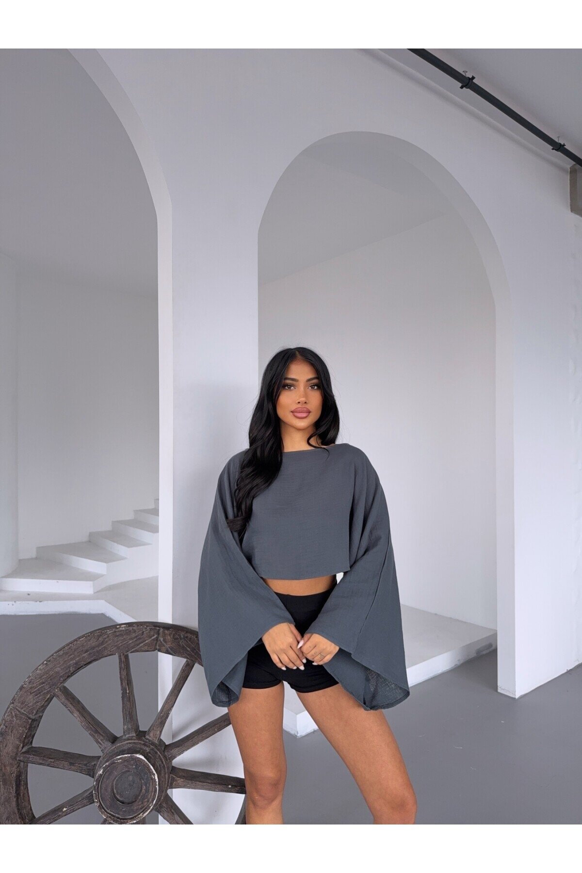 Müslin Keten Bluz Antrasit