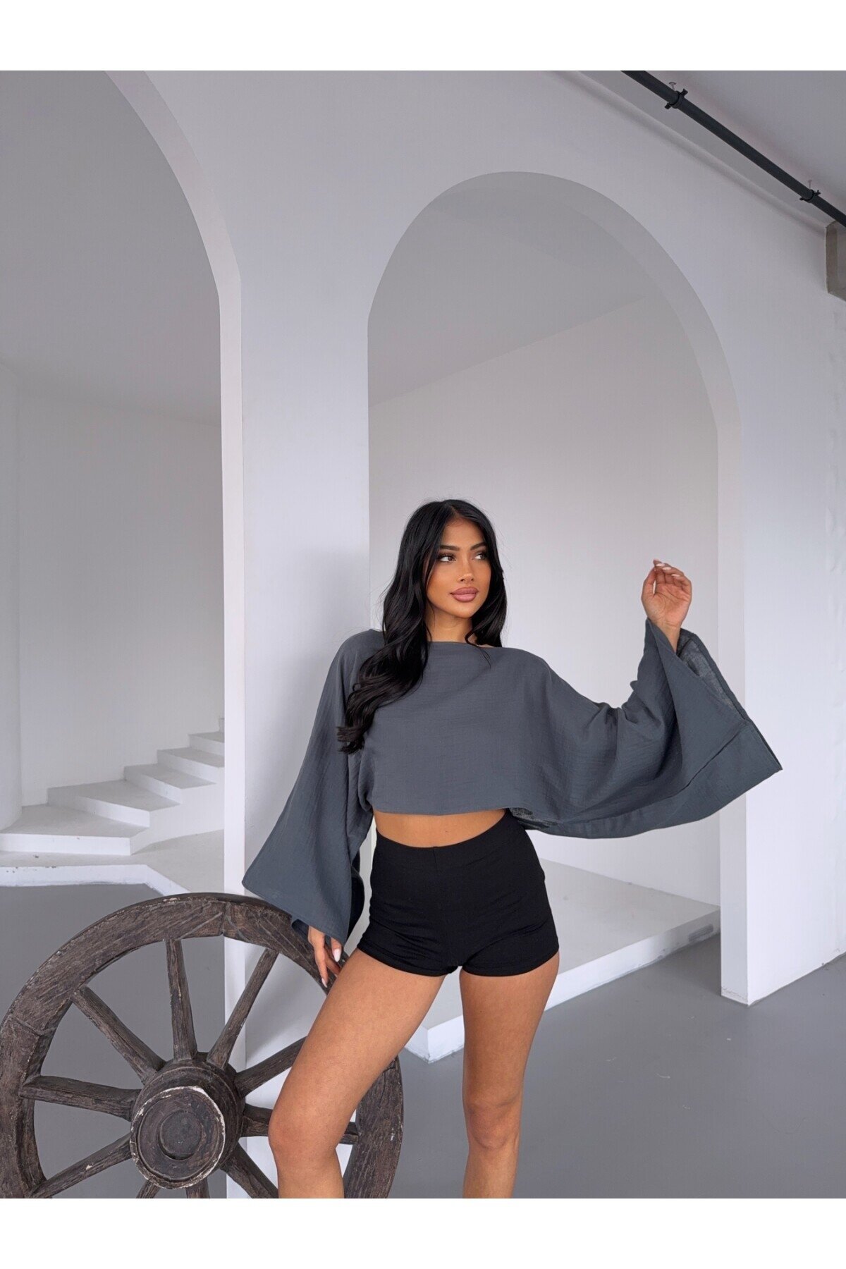 Müslin Keten Bluz Antrasit