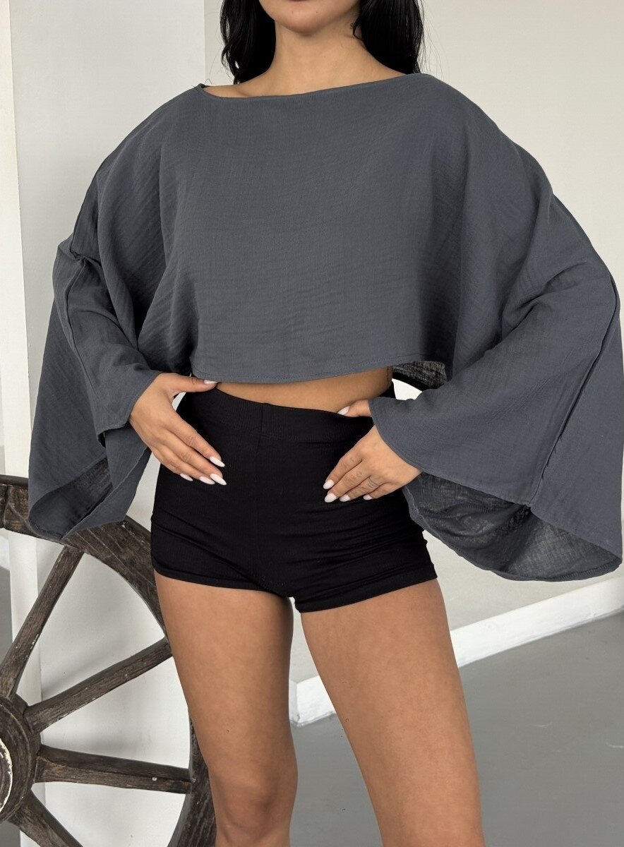 Müslin Keten Bluz Antrasit