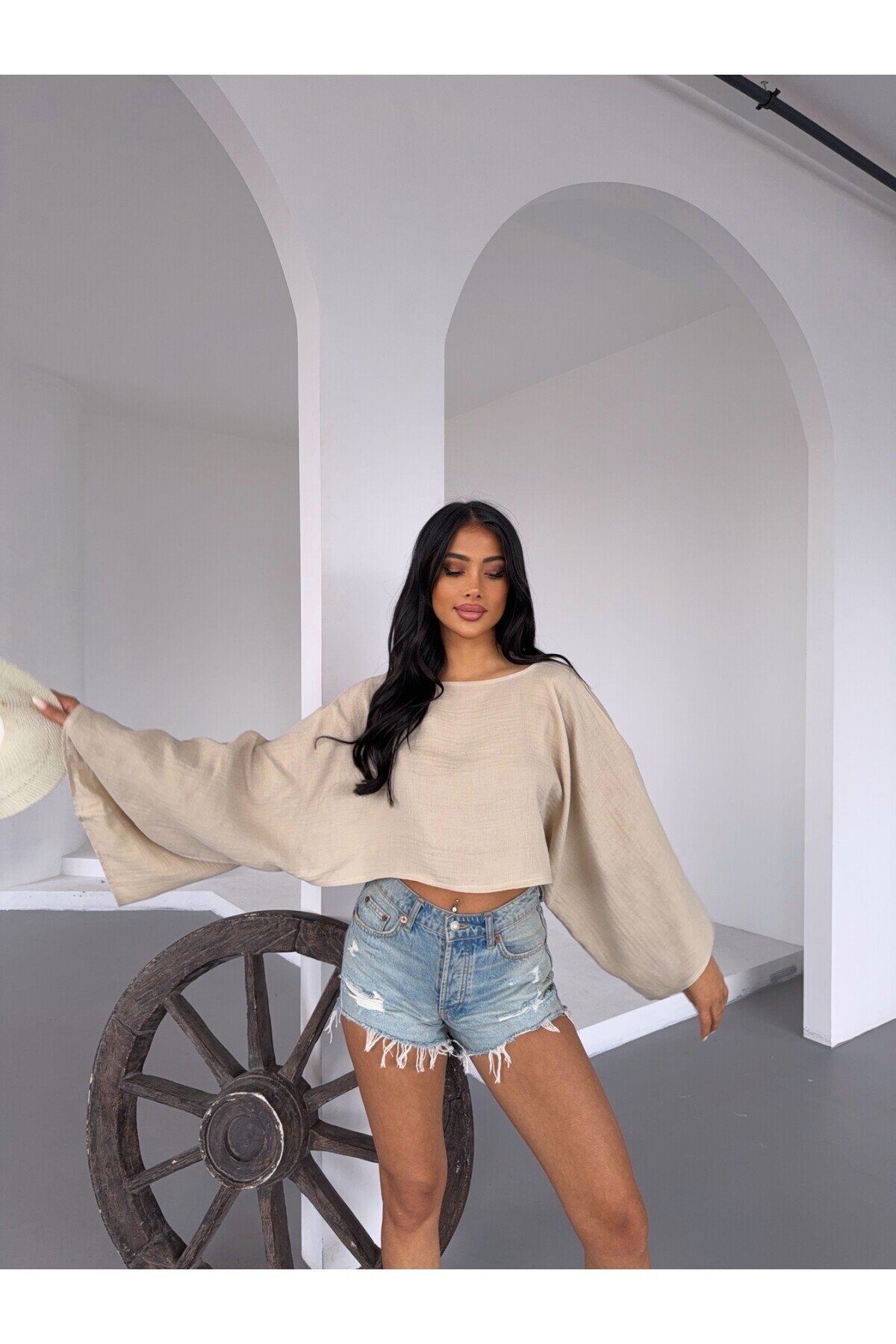 Müslin Keten Bluz Bej
