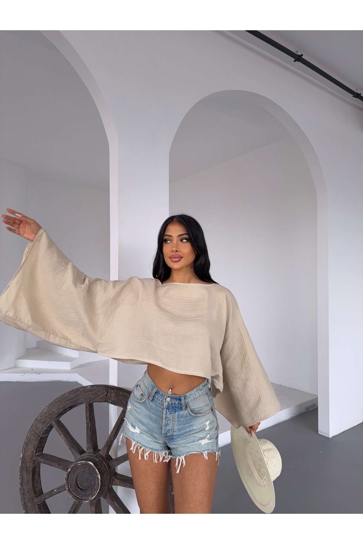 Müslin Keten Bluz Bej