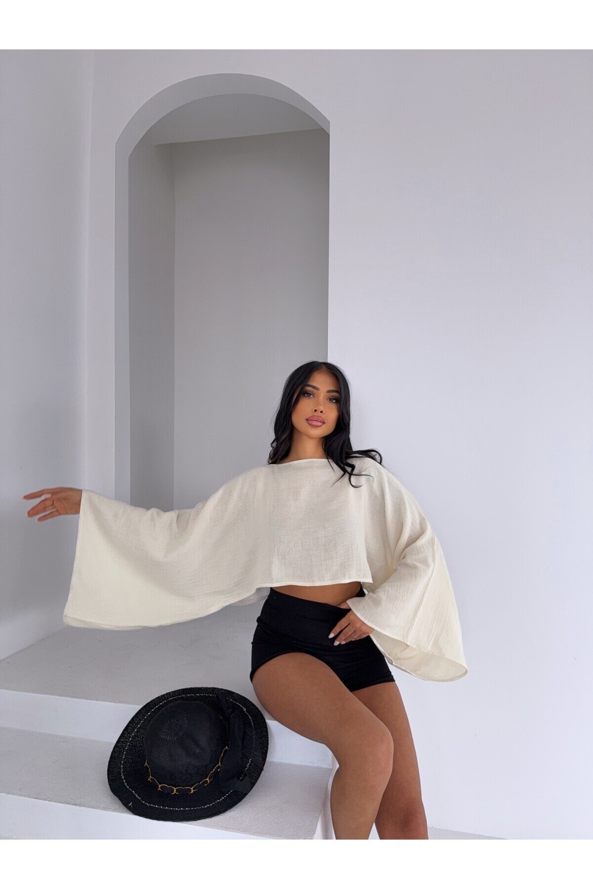 Müslin Keten Bluz Ekru