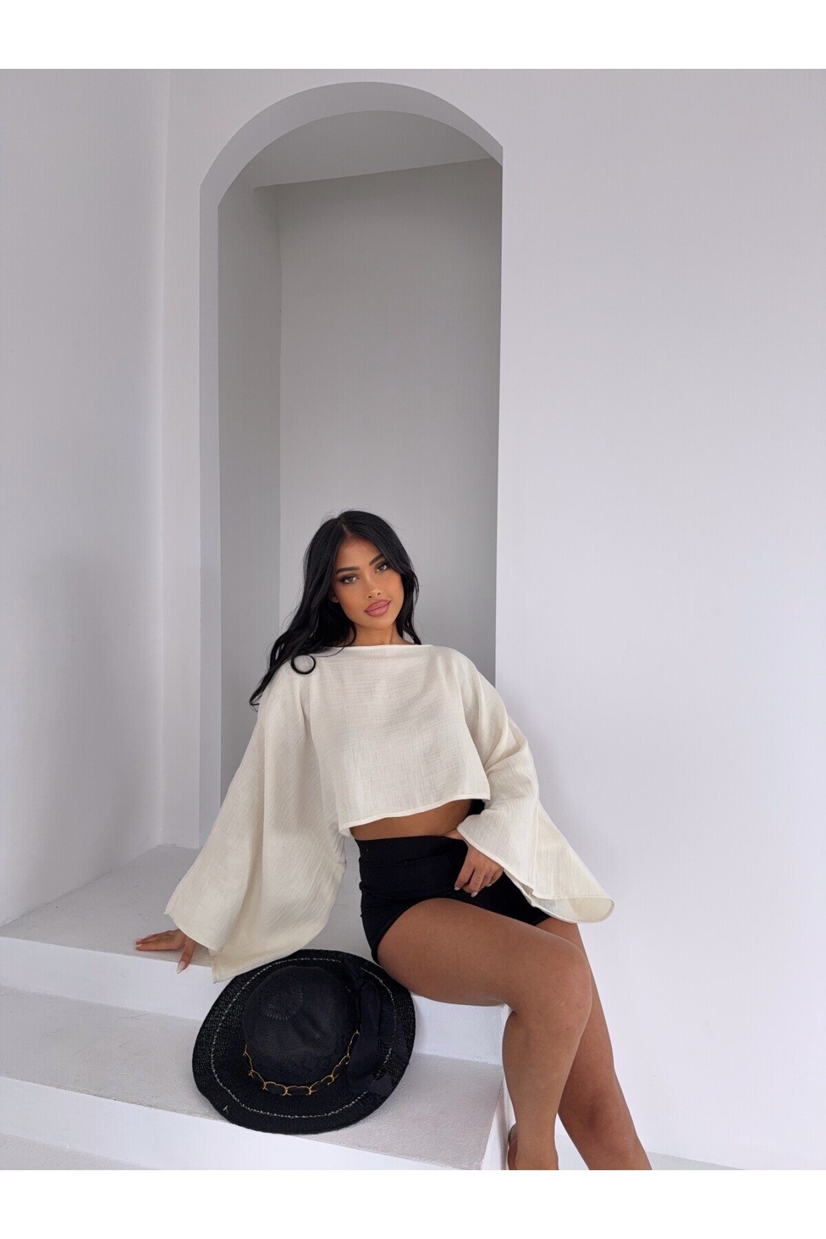 Müslin Keten Bluz Ekru