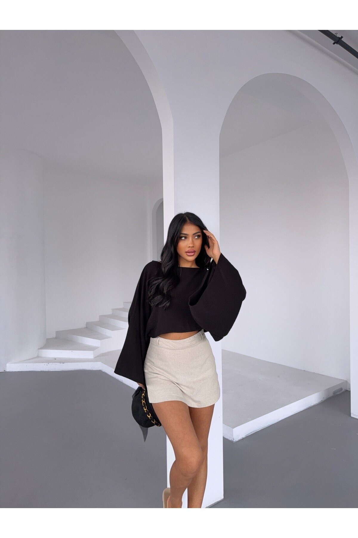 Müslin Keten Bluz Siyah